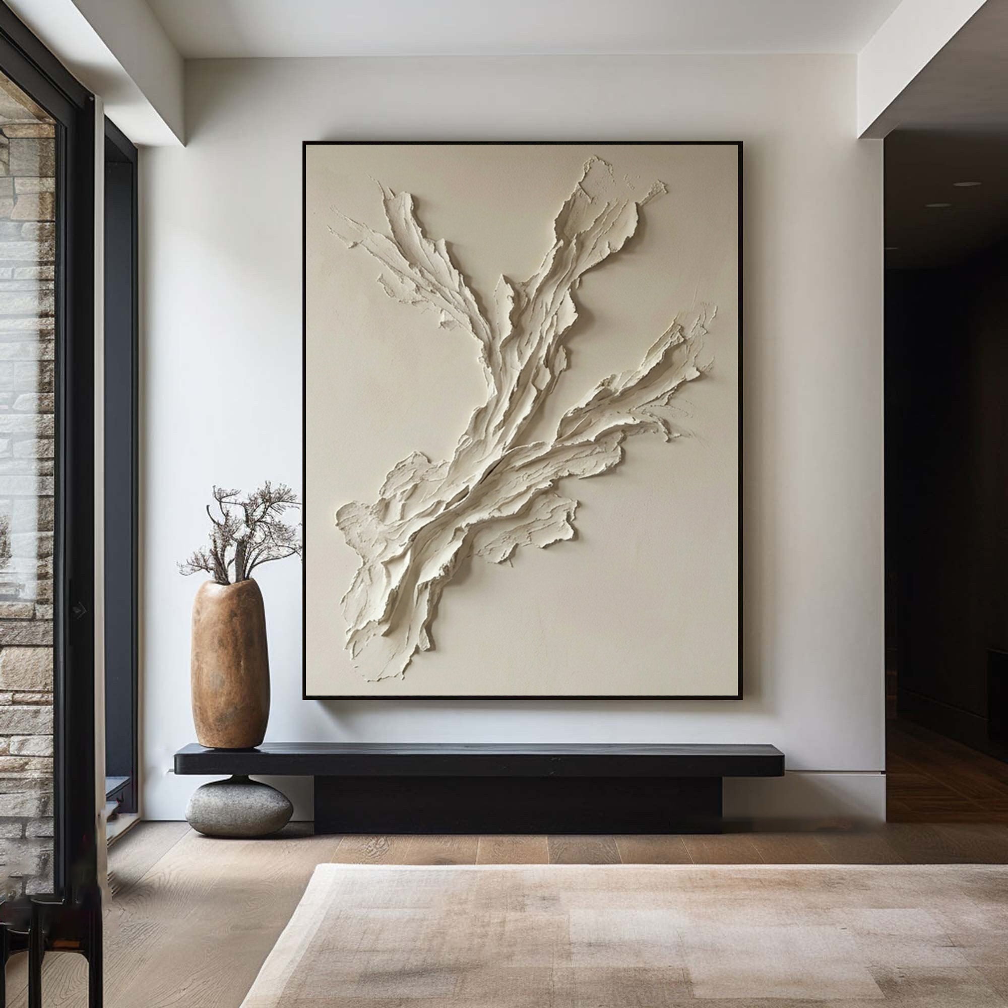 Large Neutral Textured Oil Painting for Contemporary Interior Decor