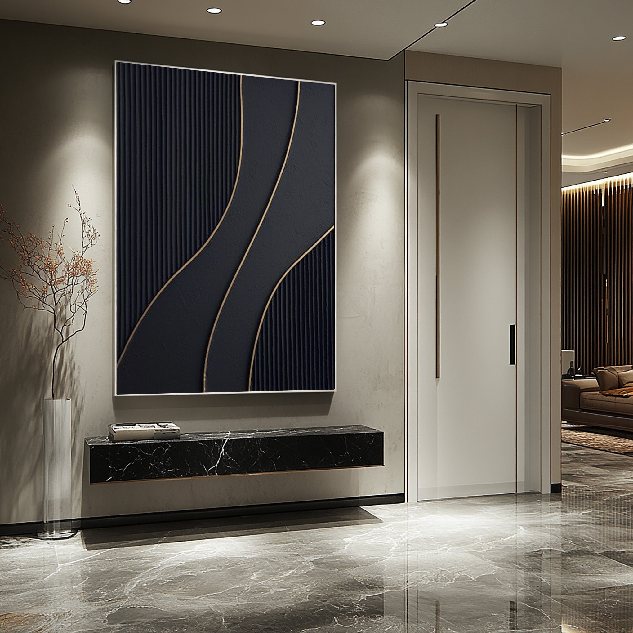 Modern Black and Gold Composition, Dynamic Line Wall Art #MM406