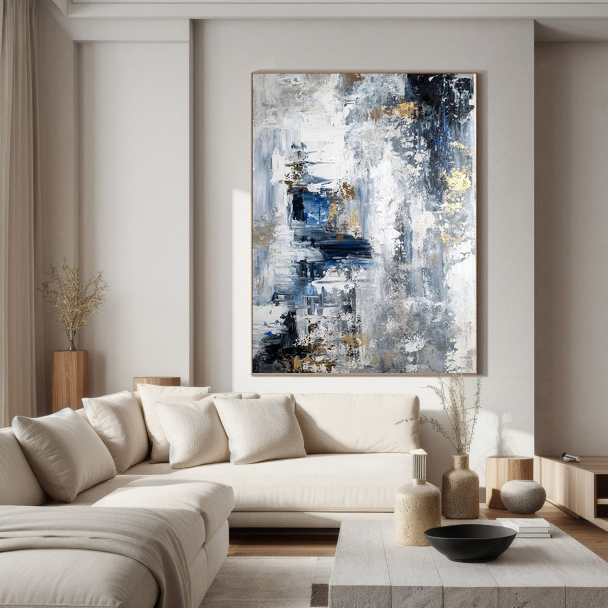 Blue & White Abstract Painting for Contemporary Walls #AB062