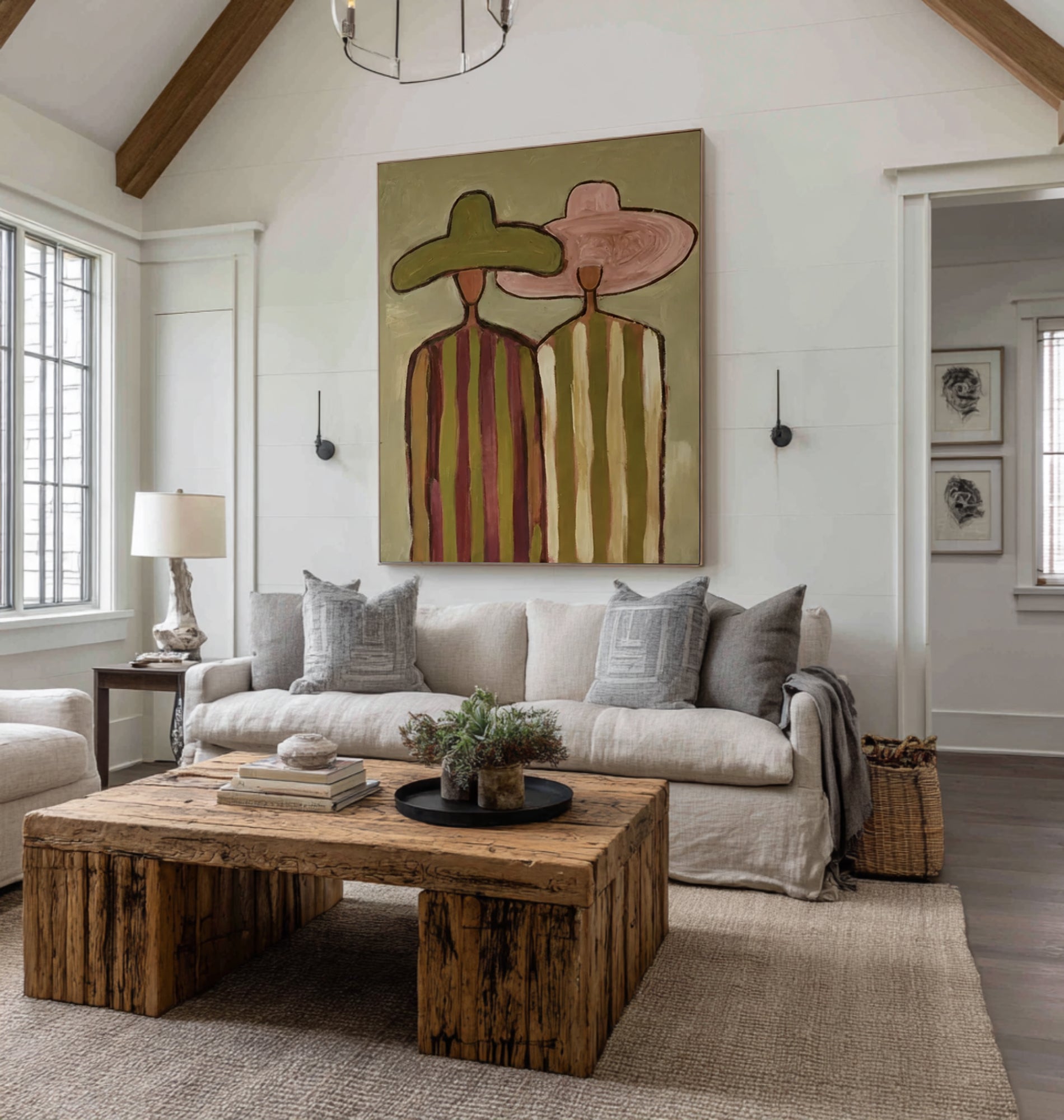 Contemporary Minimalist Couple Painting Elegant Neutral Wall Decor