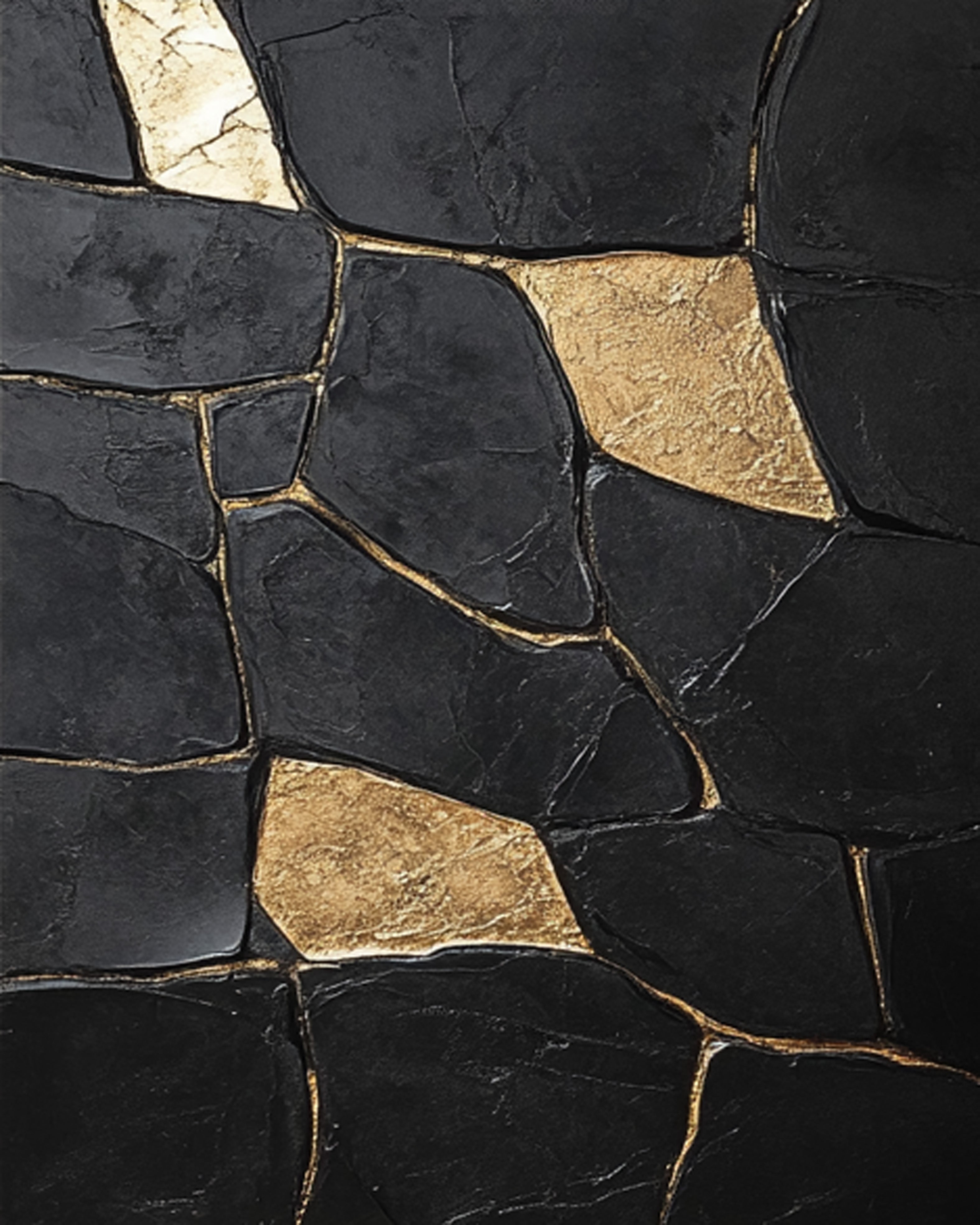 Shadow Mosaic: Large Modern Abstract with Textured Gold Shapes #MM552