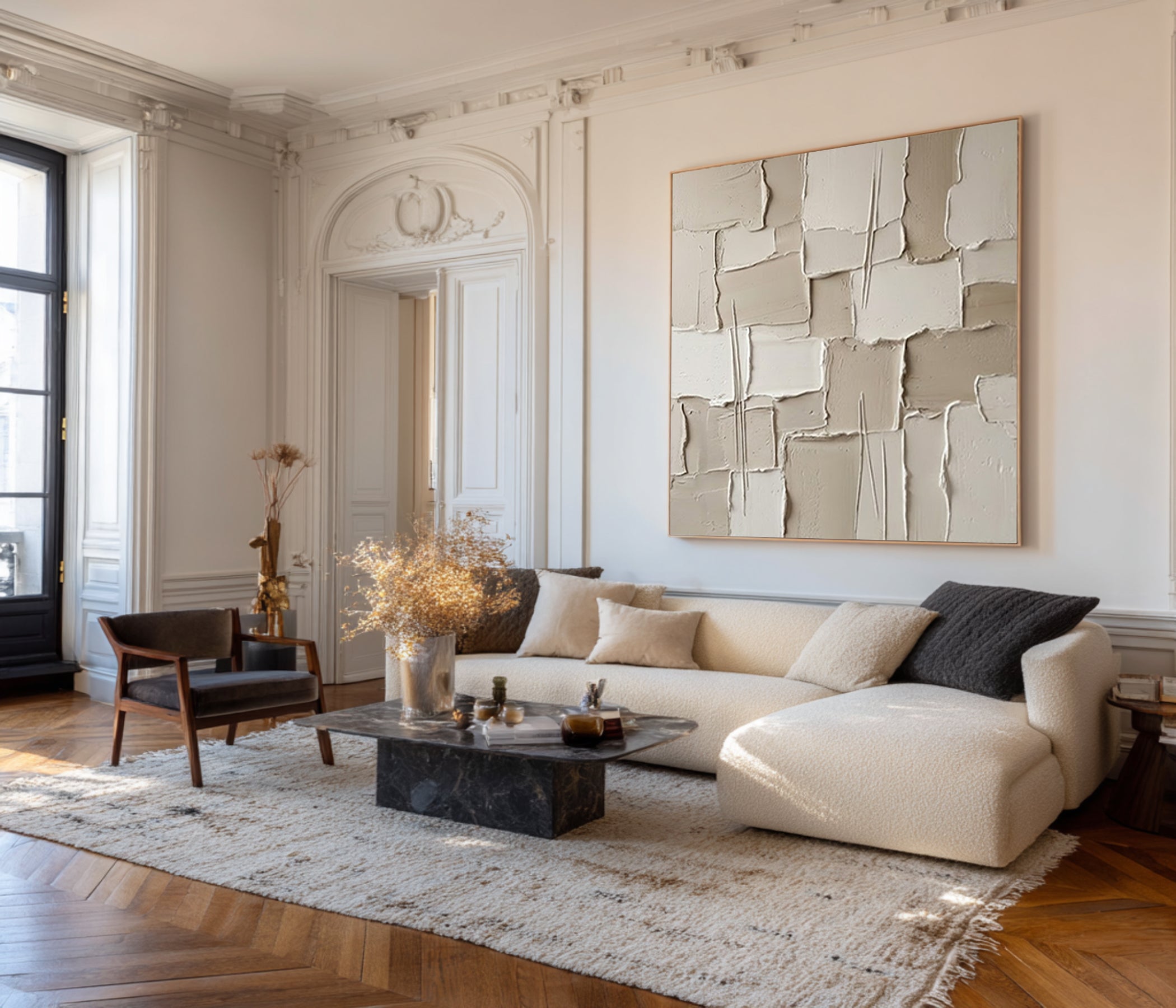 Large Gallery Wall Texture Art Contemporary Neutral Sculptural Canvas Painting