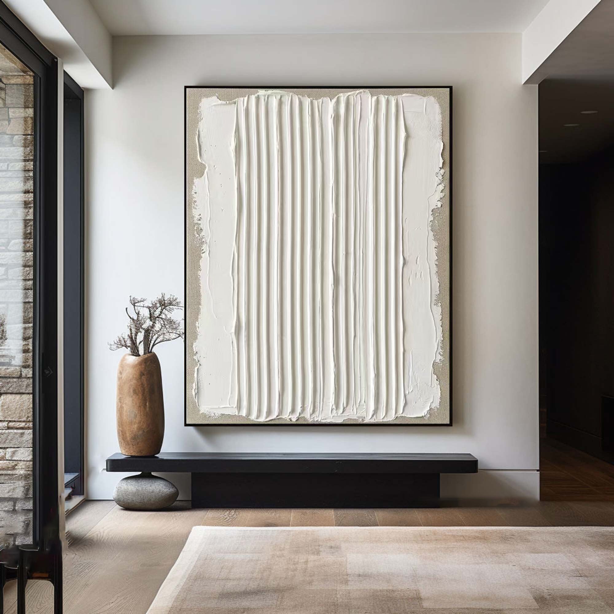 Large Abstract Panel Oil Painting – Contemporary Beige Texture Artwork