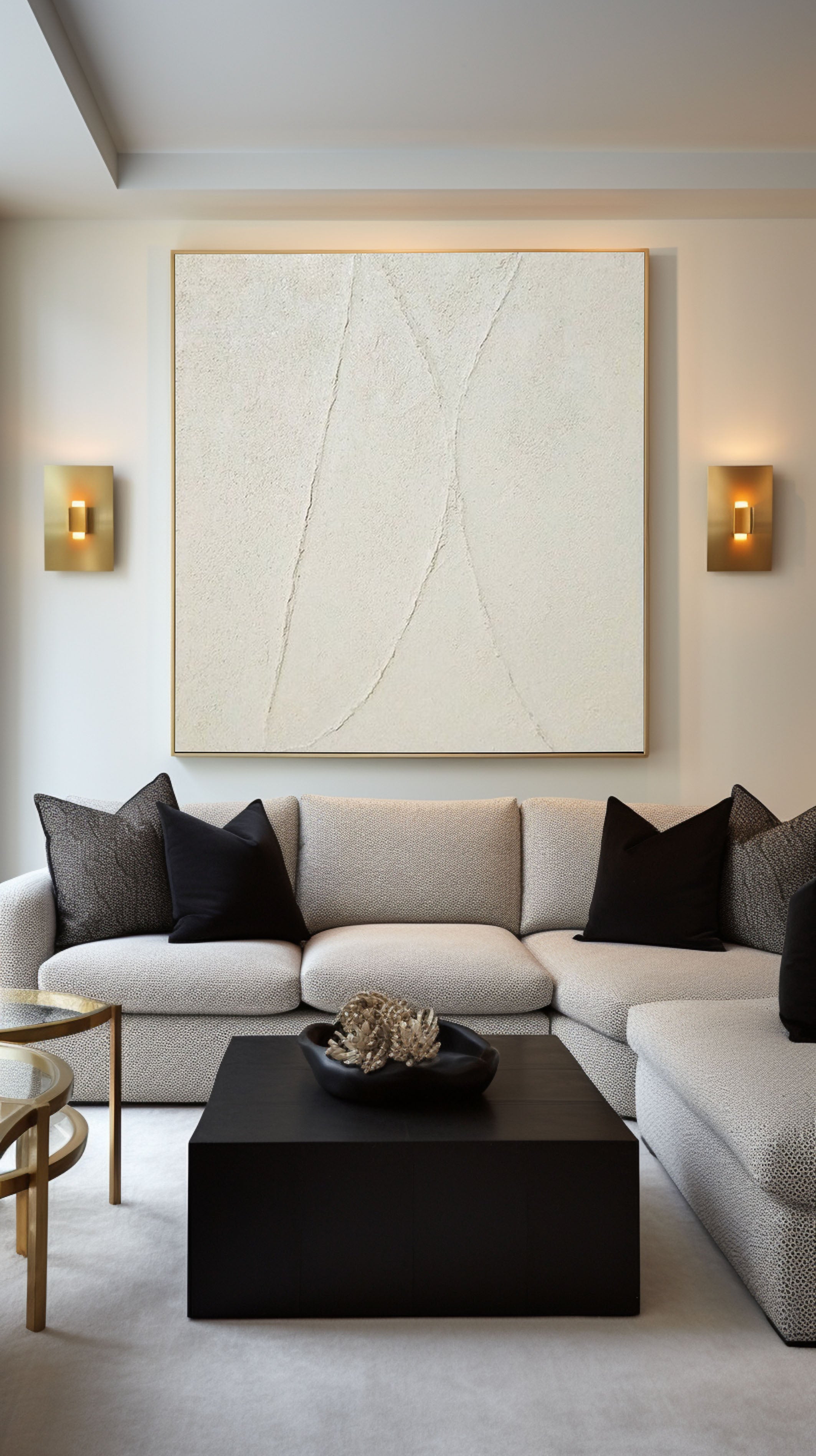 Minimalist Abstract Canvas with Neutral Beige and Black Tones #AB069