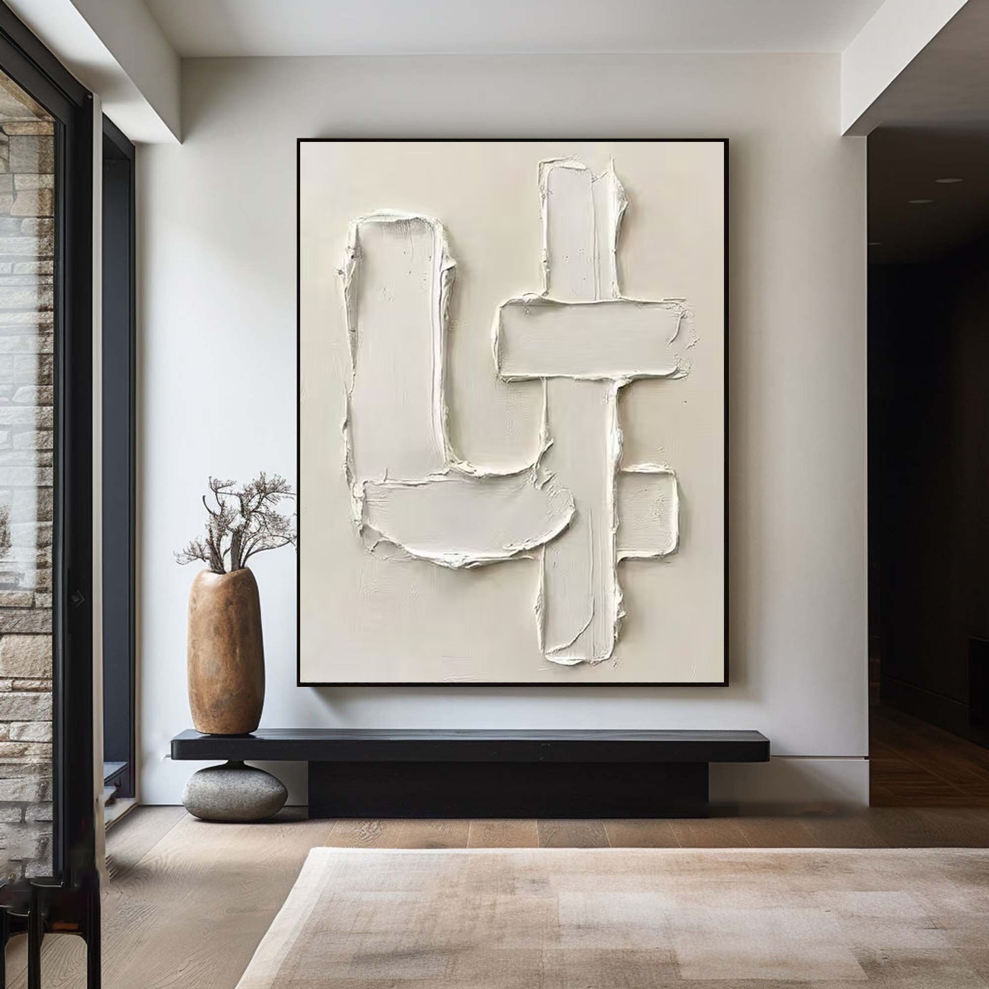 Large Contemporary Oil Painting with Abstract Architectural Texture Art