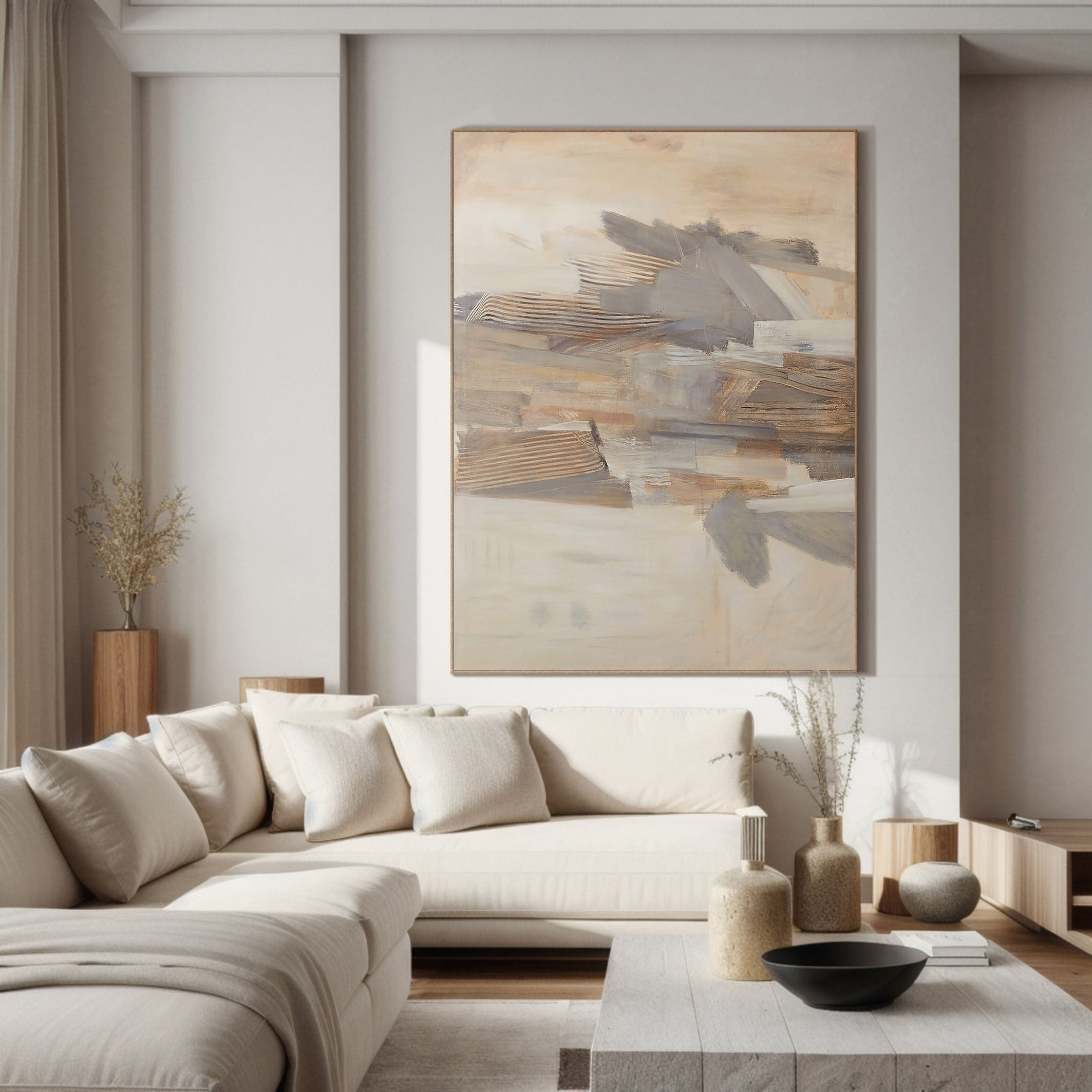 لوحة فنية جدارية معاصرة تجريدية مخططة بألوان الأرض #MM362