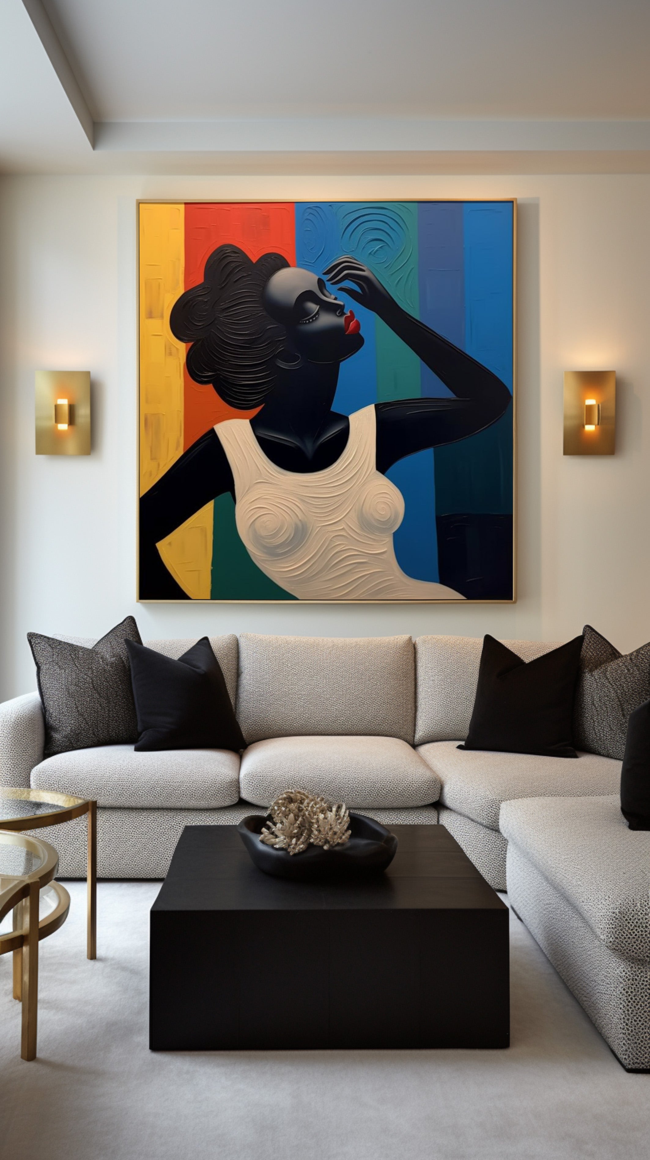 Color and Contour: Bold Portrait with Textured Stripes Wall Art #MM518
