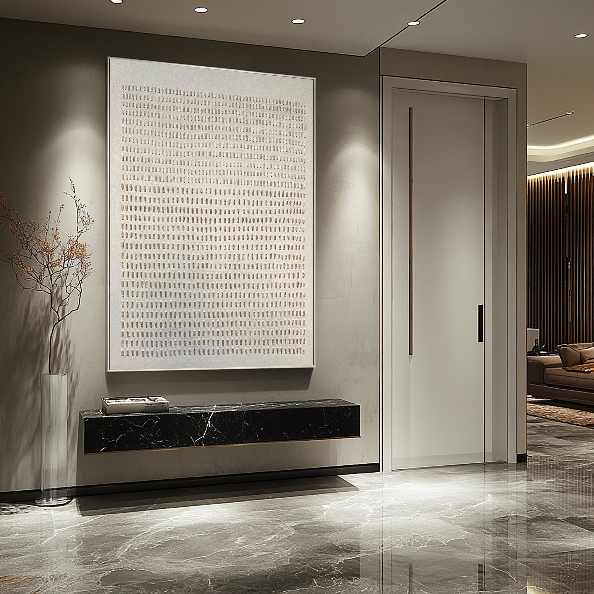 لوحة فنية جدارية عضوية حديثة باللون البيج من وابي سابي #MM193