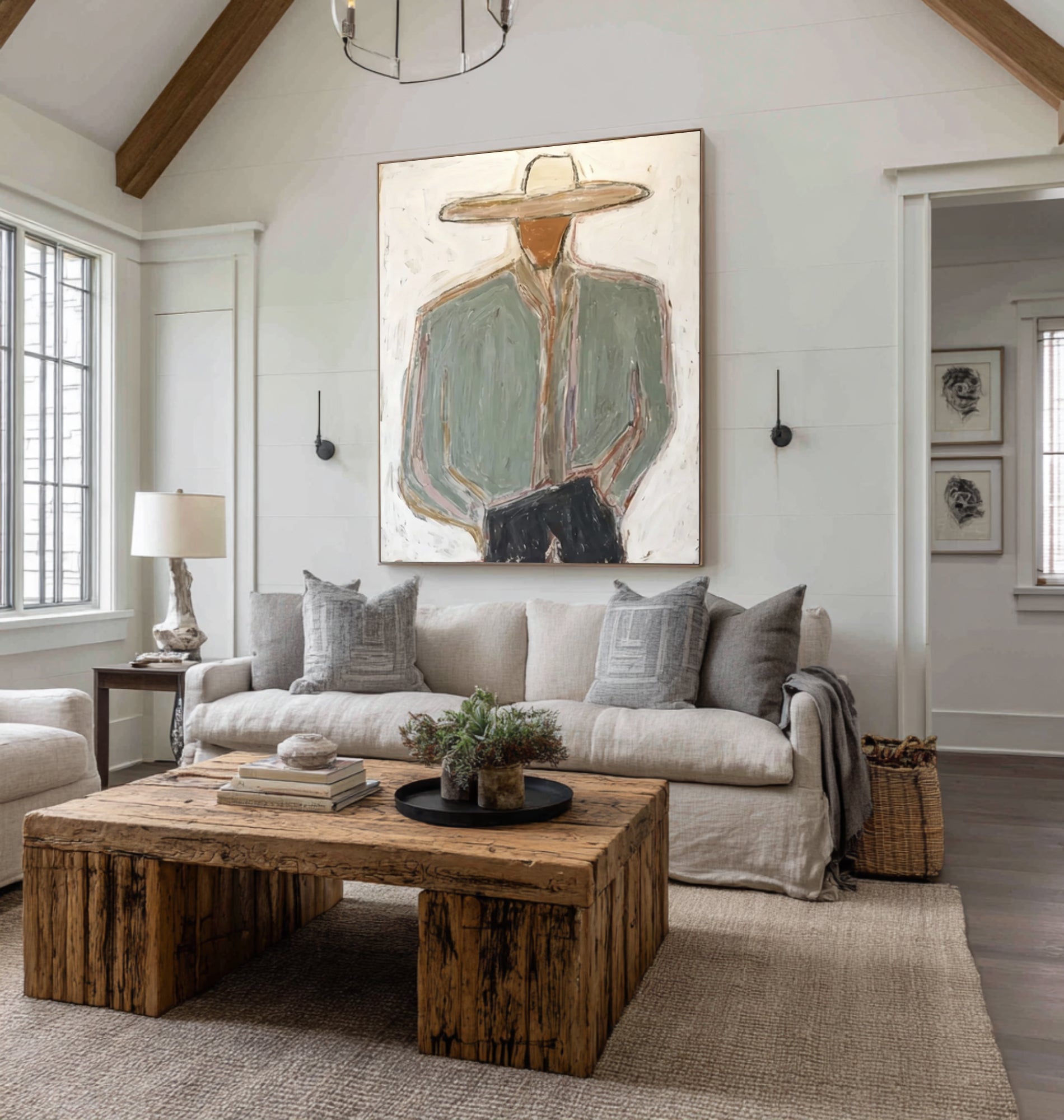 Large Minimalist Cowboy Canvas Art Contemporary Neutral Painting