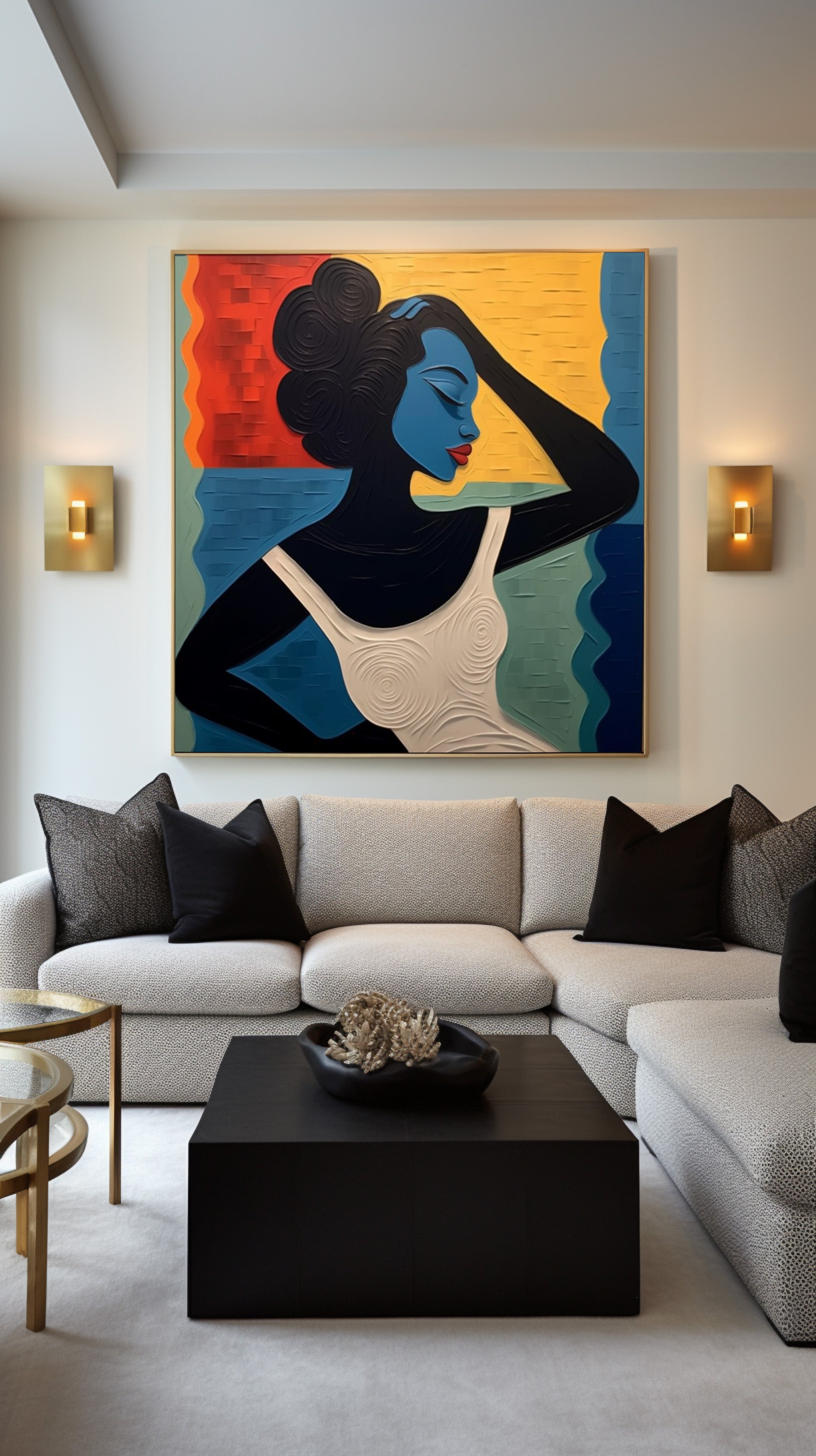 Textured Reverie: Stylized Figure Against Abstract Color Waves #MM519
