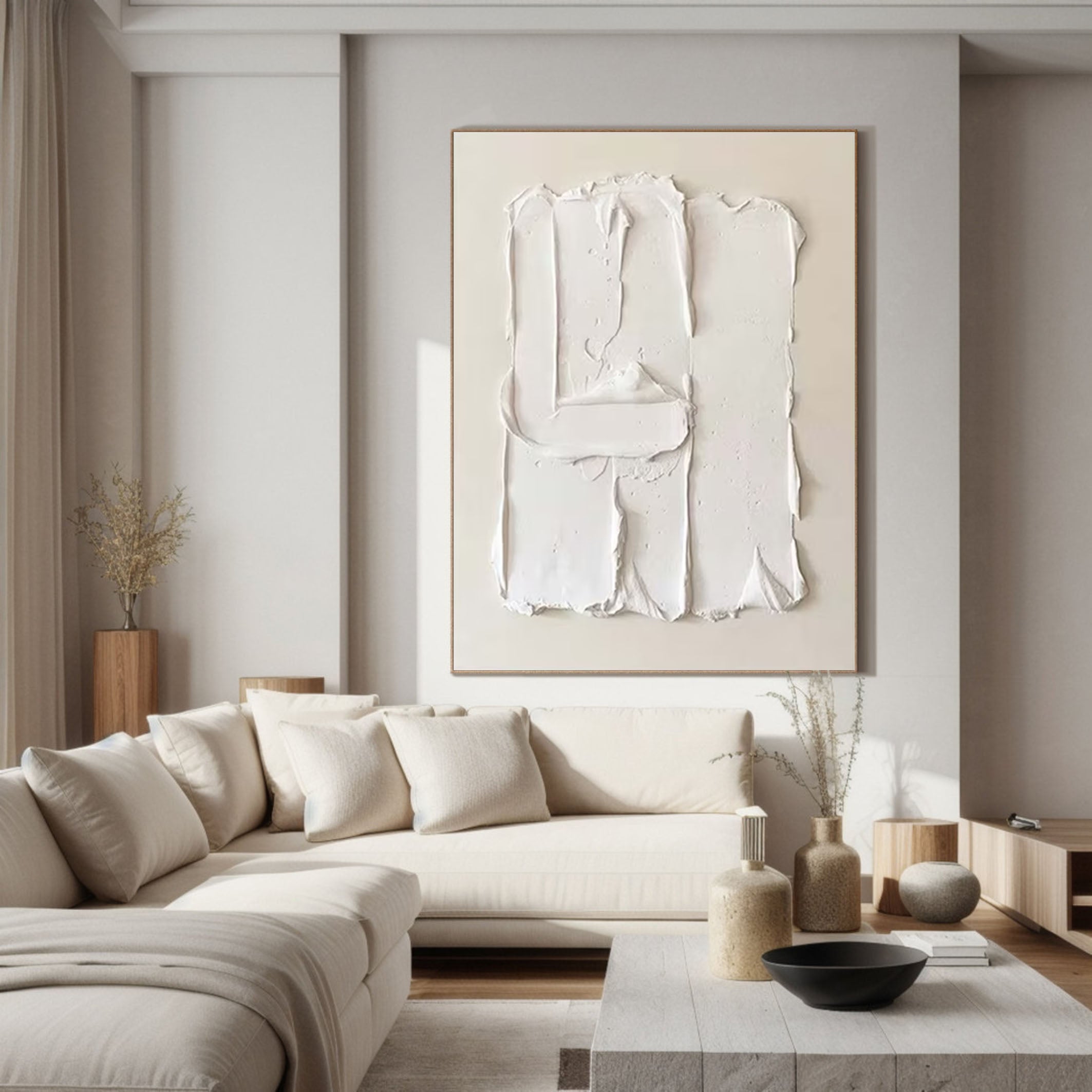Minimalist White Textured Abstract Canvas Art #MM183