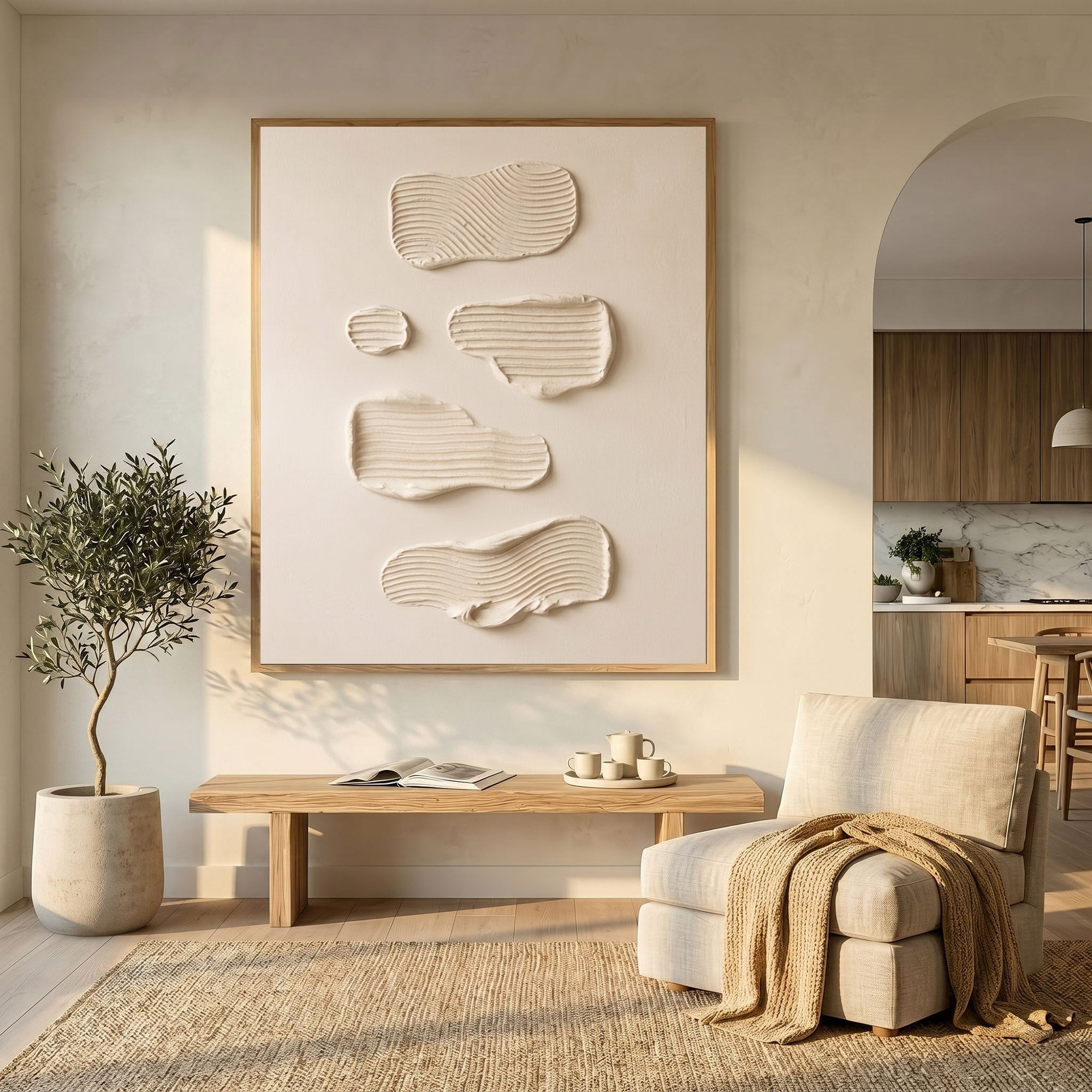 Large Abstract Wall Art Textured Oil Painting Neutral Modern Minimalist Artwork