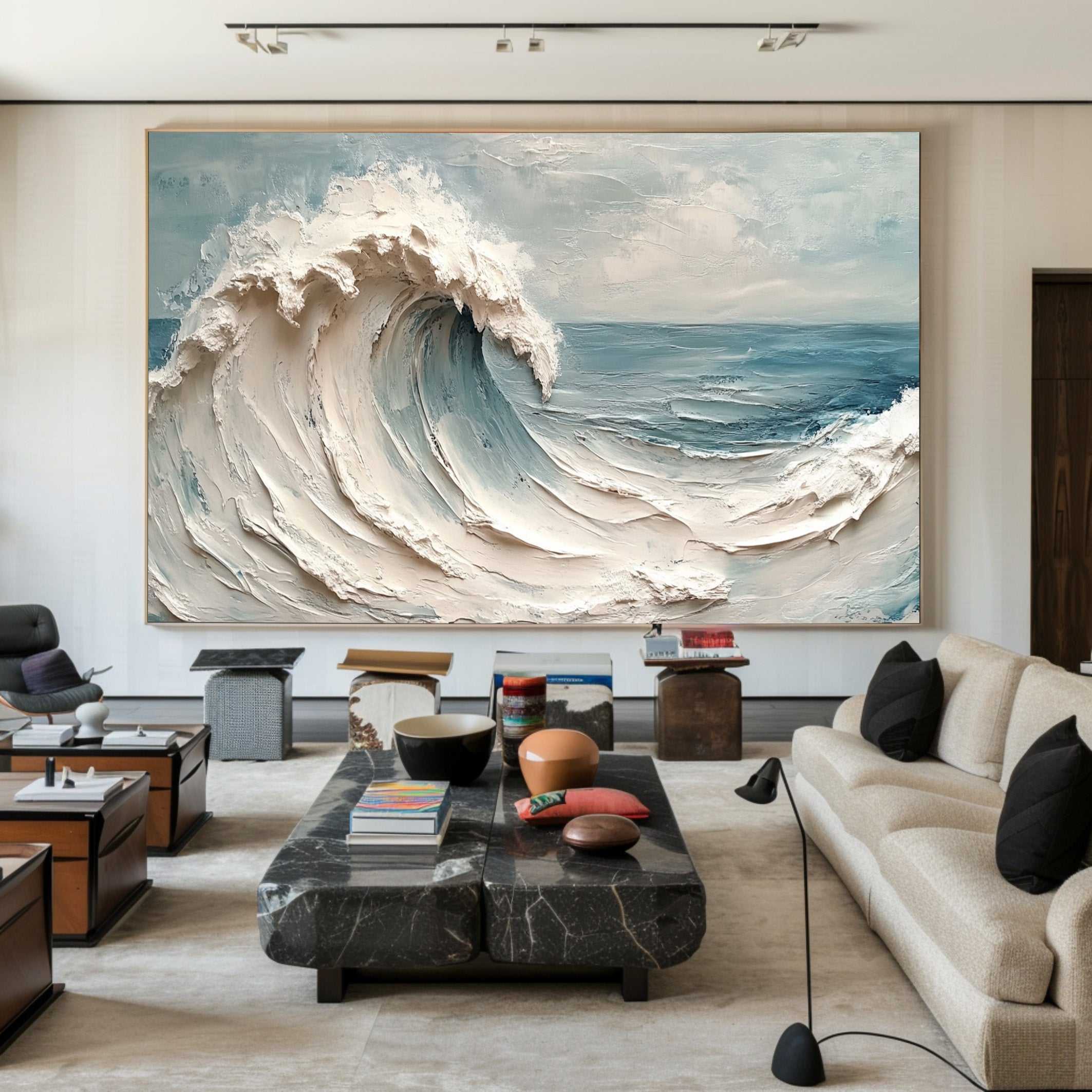 Deep Blue Surge: Contemporary Ocean Art, Tactile Wave Movement #MM543