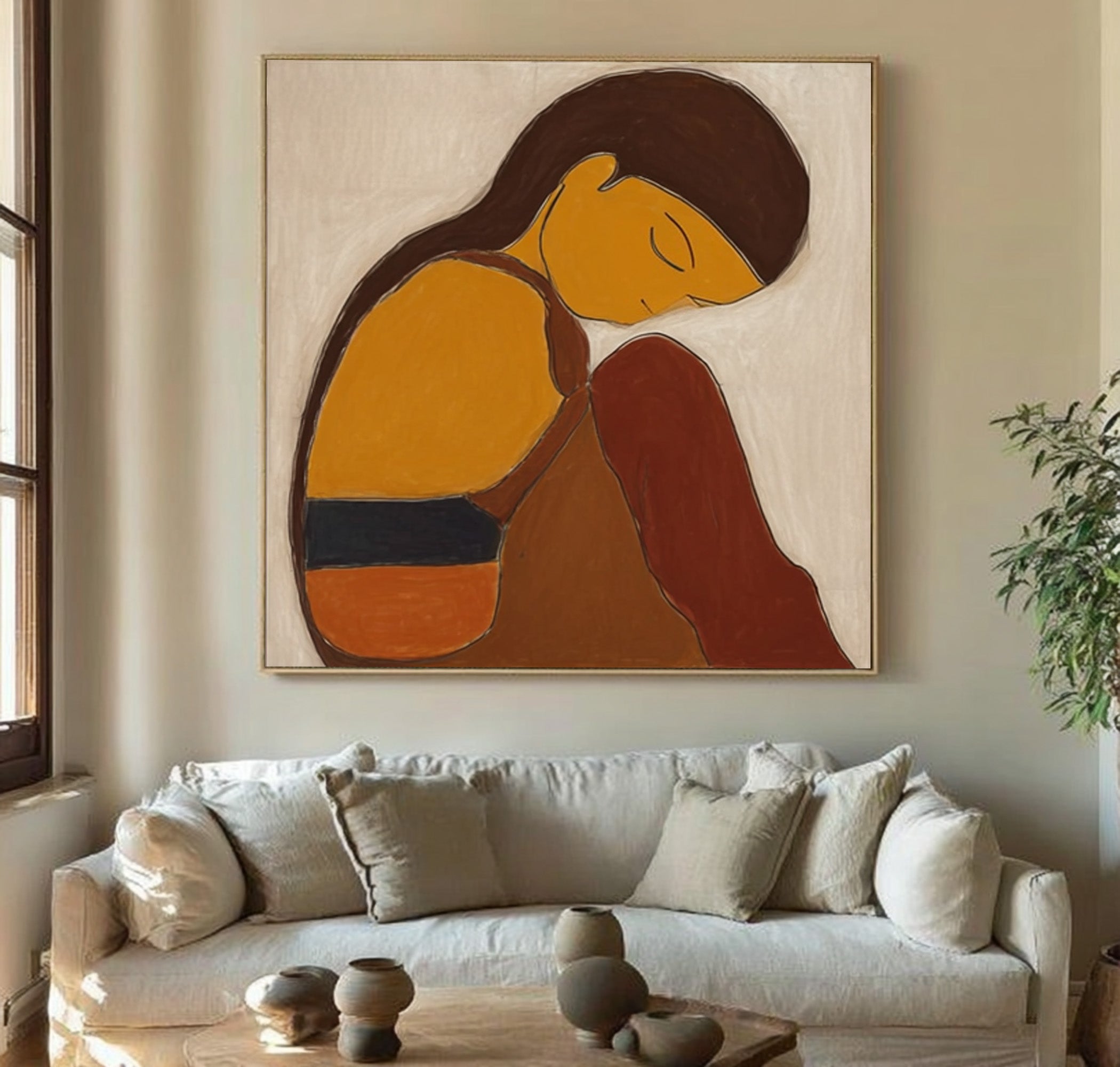 Modern Abstract Woman Oil Painting in Warm Earth Tones #CZ 030