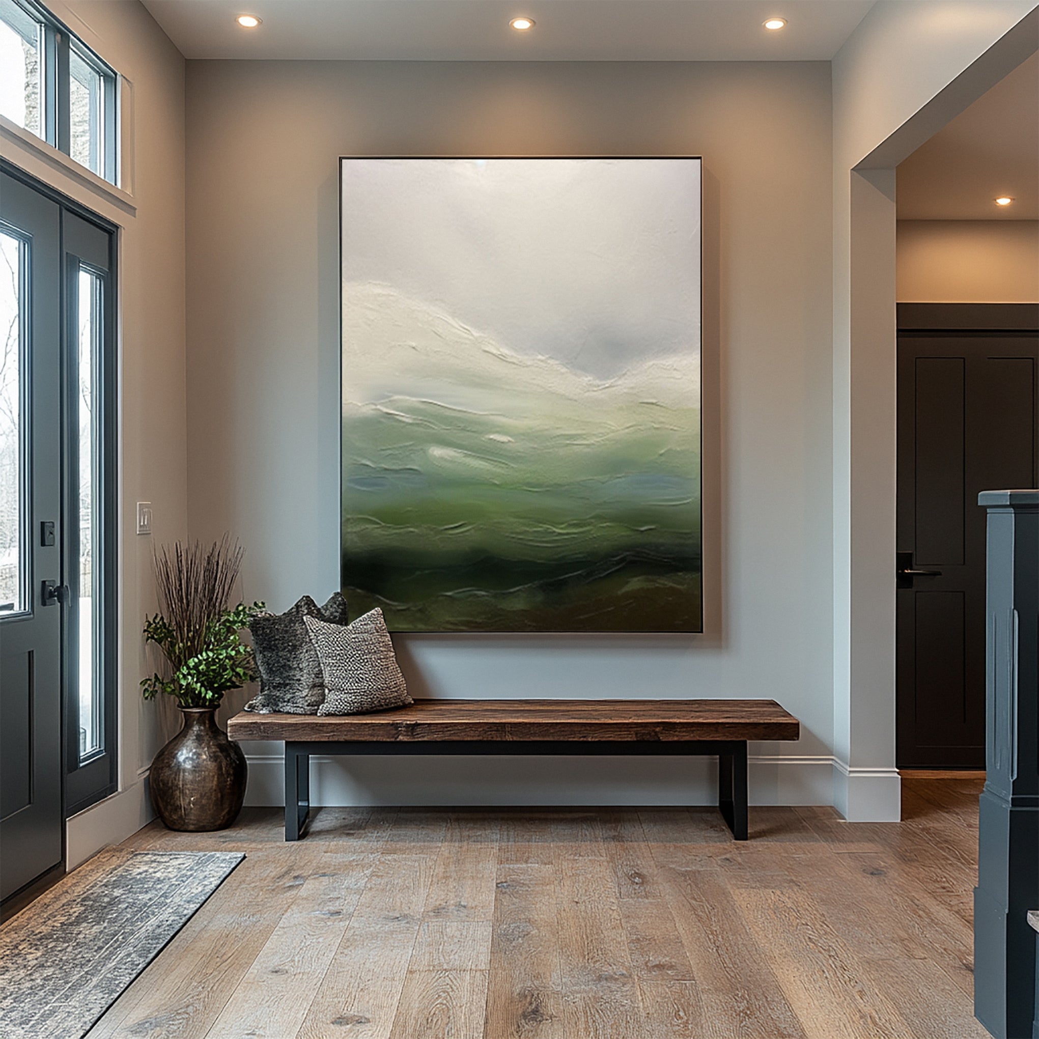 Abstract Landscape Canvas with Blended Green and Blue Tones #MM616