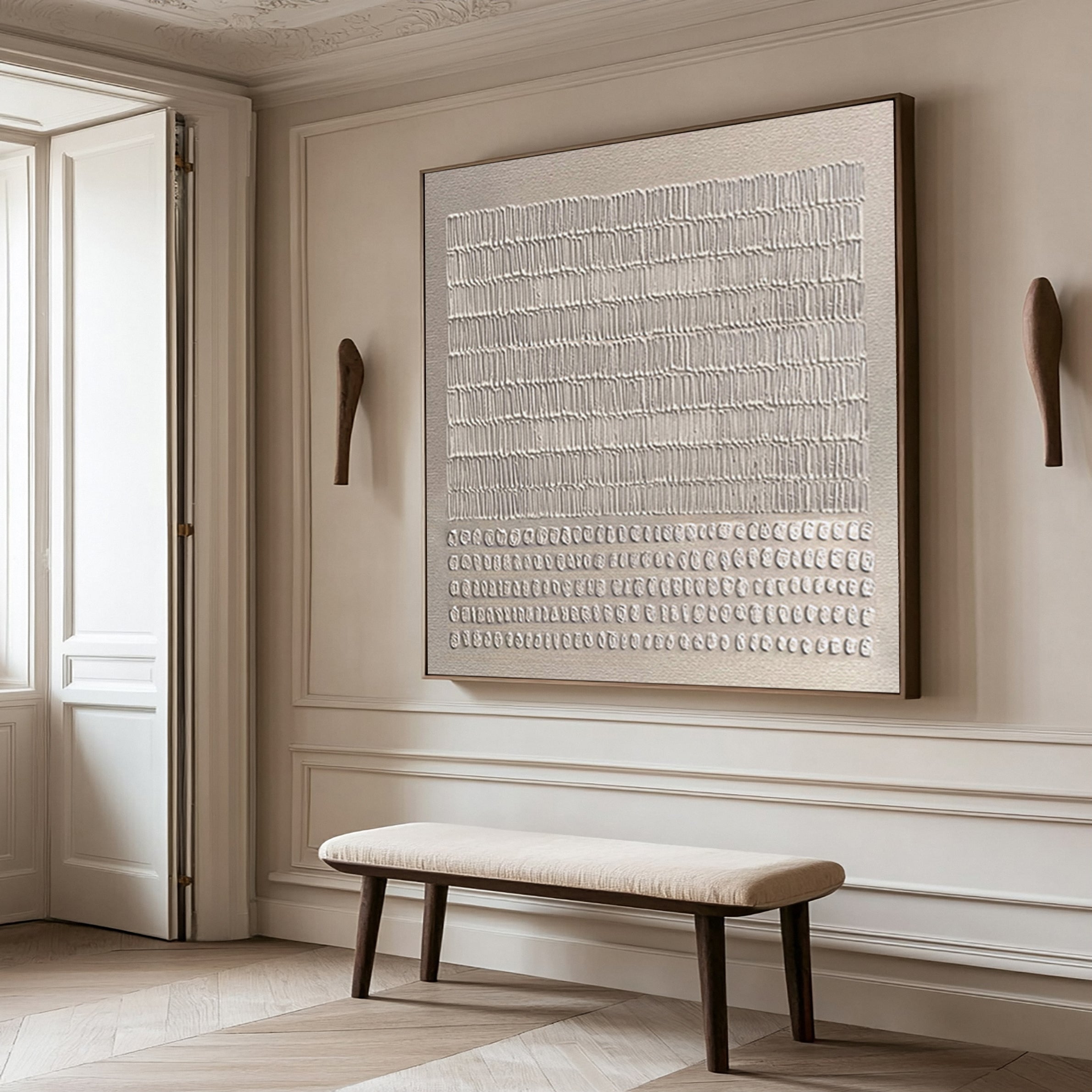 Contemporary Neutral Painting with Tactile Vertical Impressions #MM586
