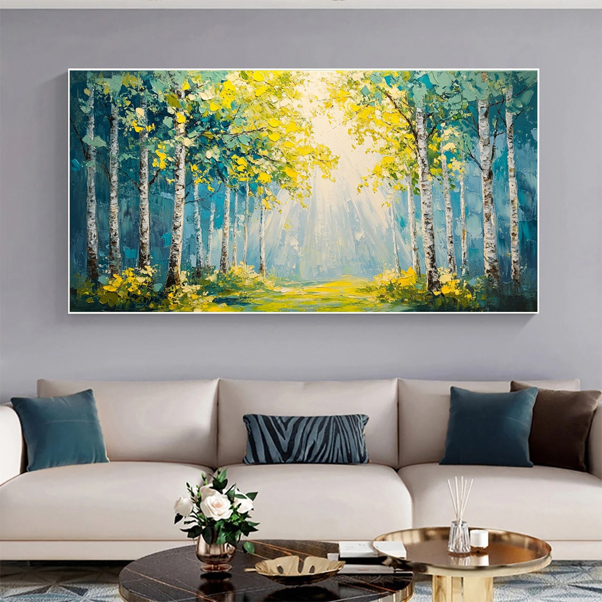 Serene Forest Landscape Wall Art Sunrise Canvas Painting For Home #TP037