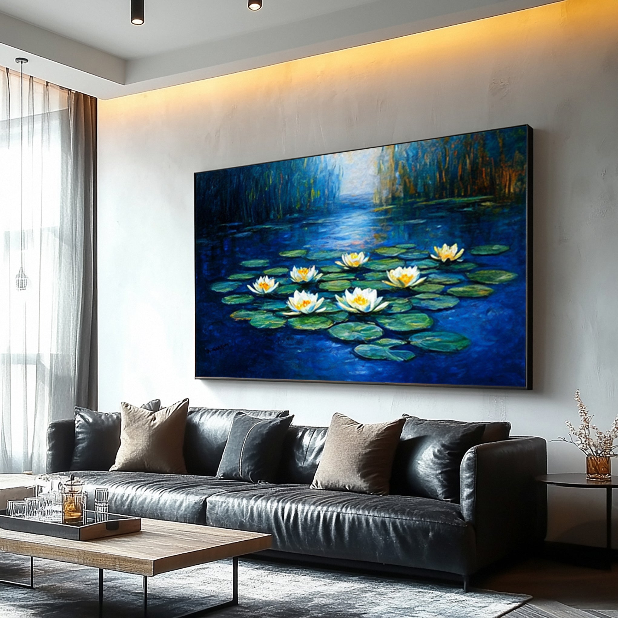 Tranquil Water Lily Pond: Serene Art with White Blooms #MM643