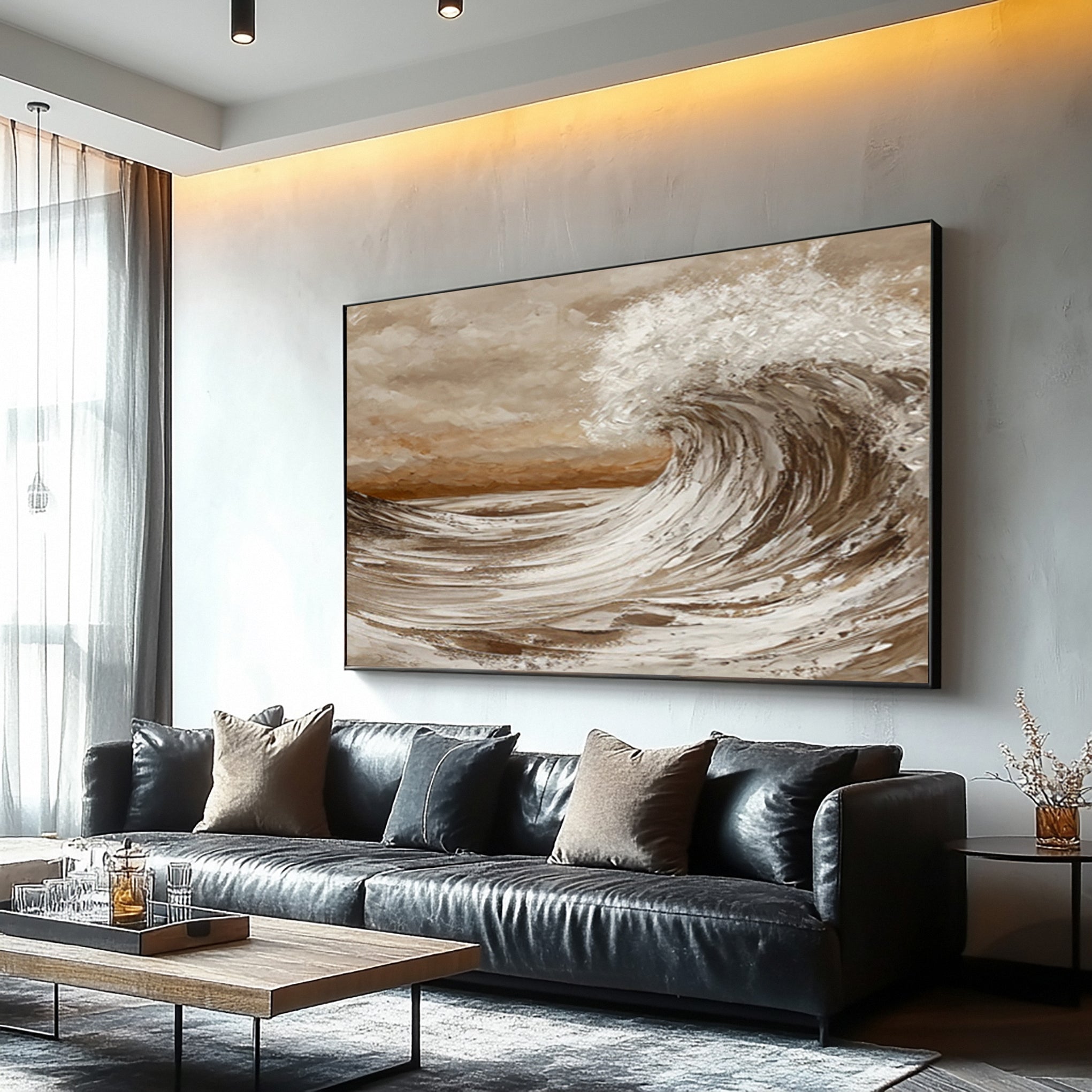Sculpted Seascape in Earth Tones: Abstract Ocean Wave Relief #MM615
