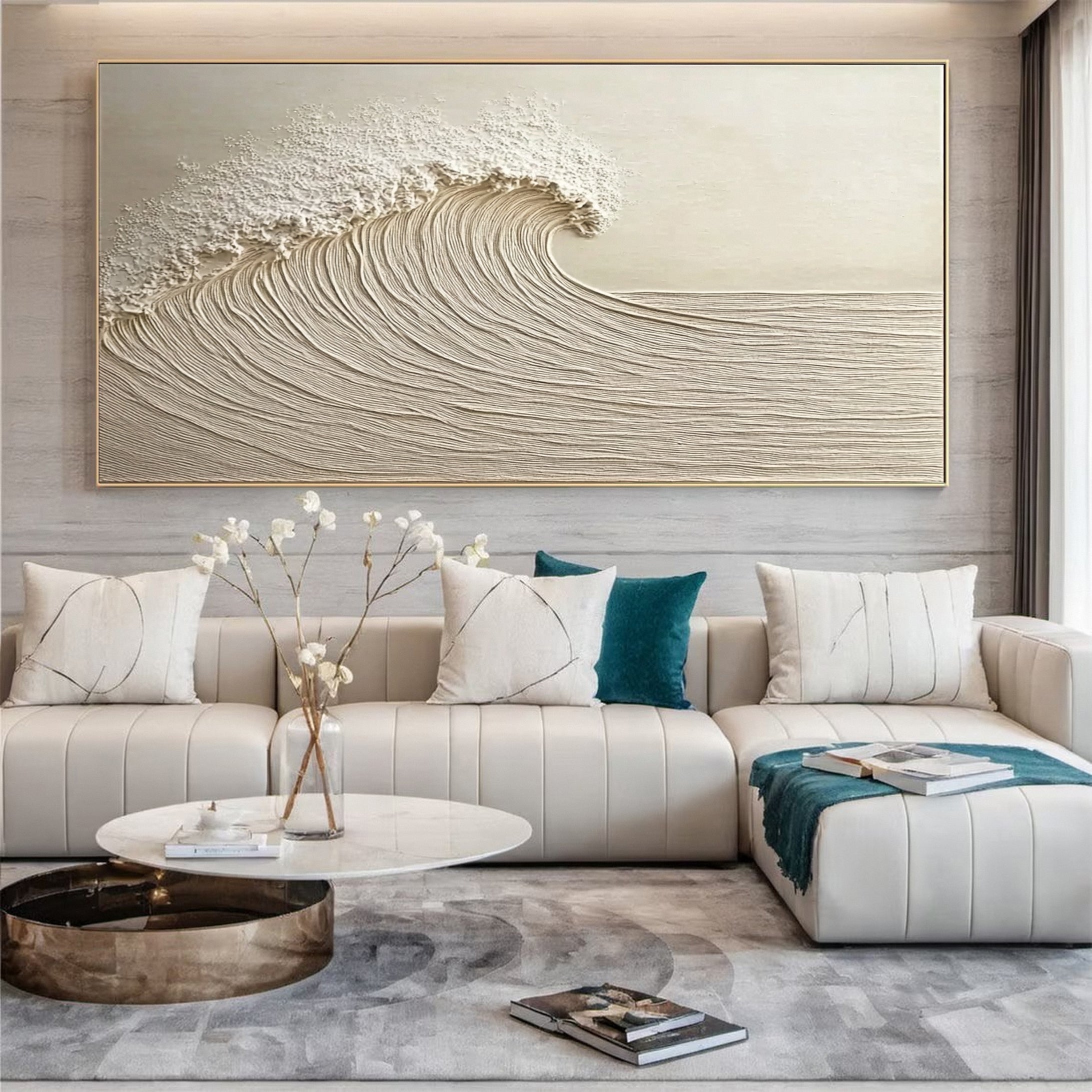Textured Neutral Wave Canvas Abstract Coastal Wall Art for Home #OP048