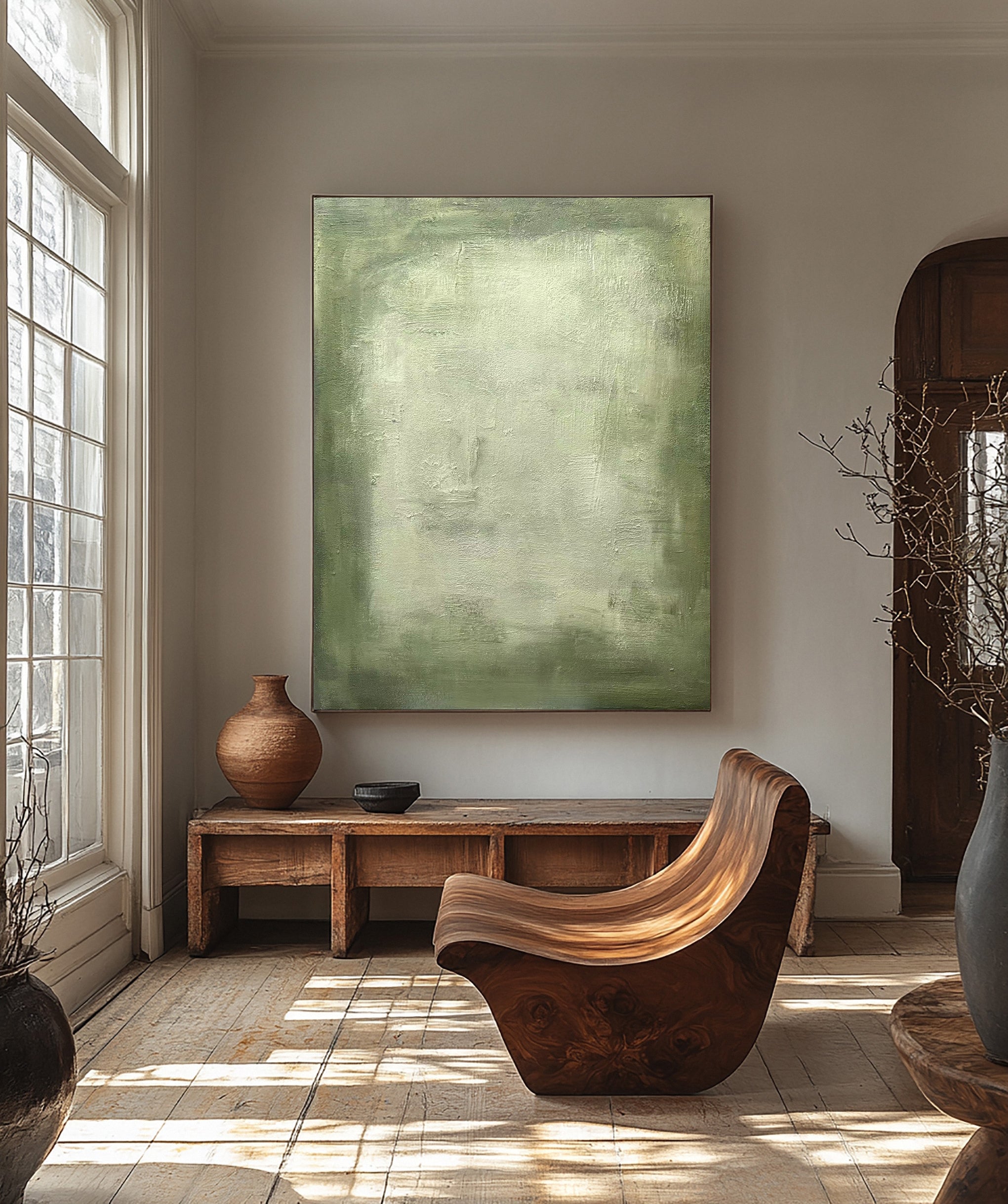 Subtle Green Patina: Modern Canvas with a Textured Surface #MM626