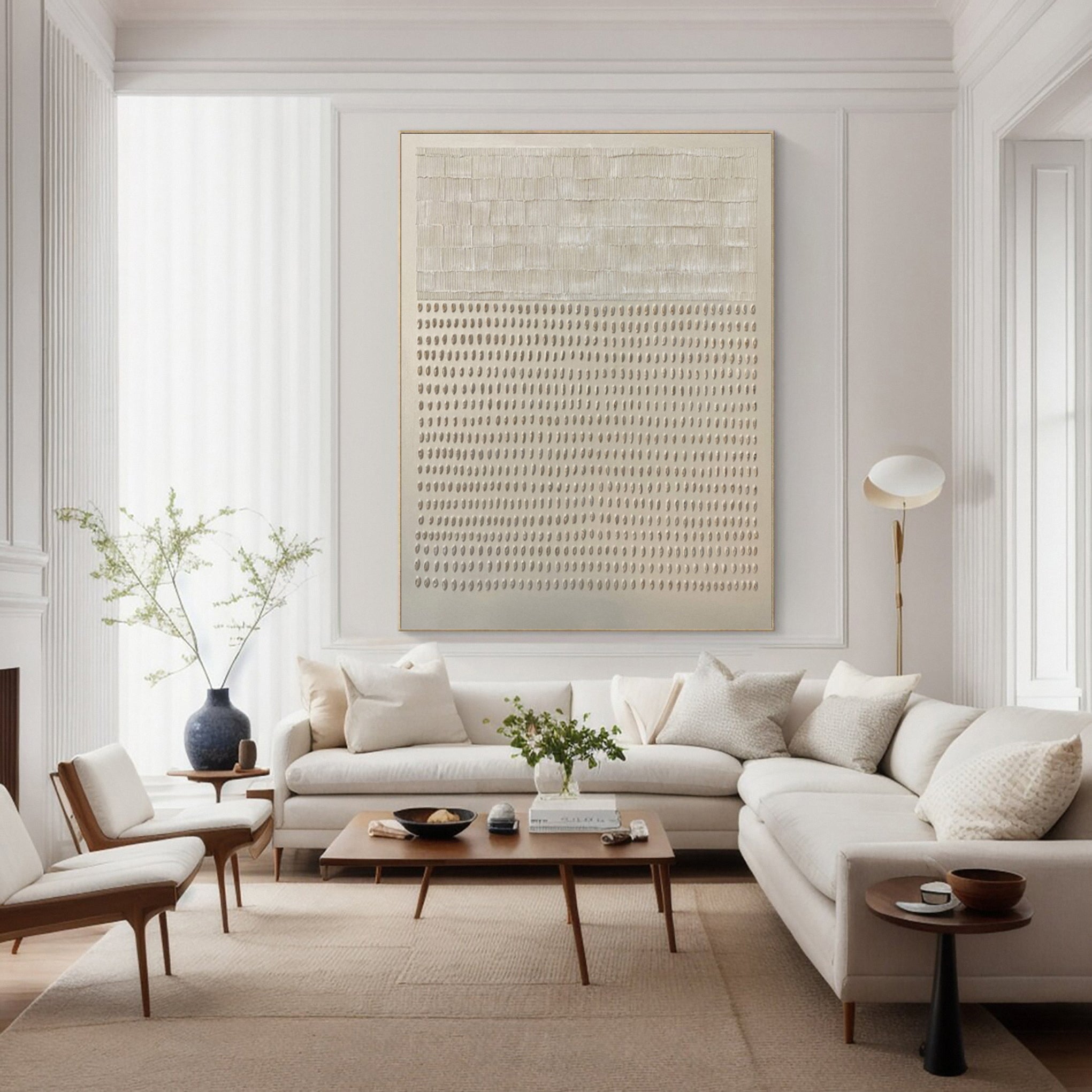 Contemporary Neutral Painting with Linear and Dot-like Texture #MM574
