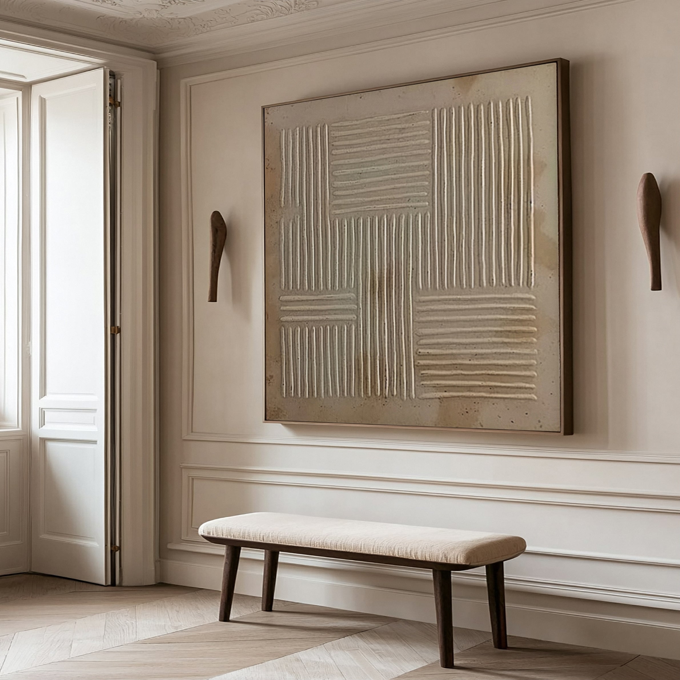 Patinaed Blocks: Wabi Sabi Art with Horizontal and Vertical Relief #MM589