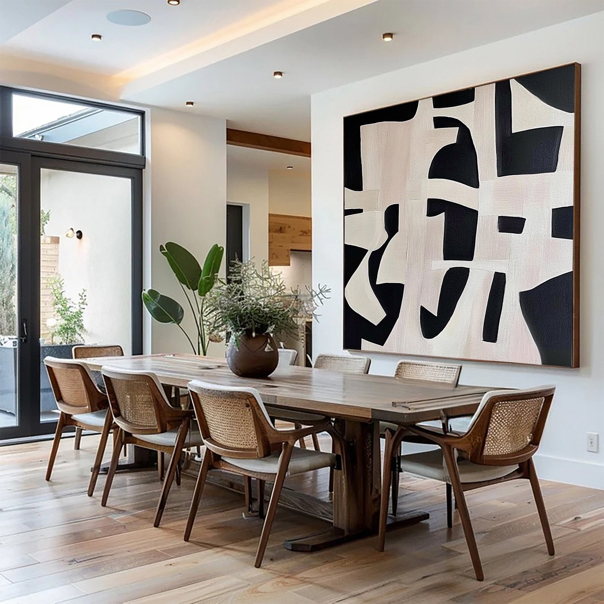 لوحة فنية جدارية هندسية تجريدية باللونين الأبيض والأسود #MM146