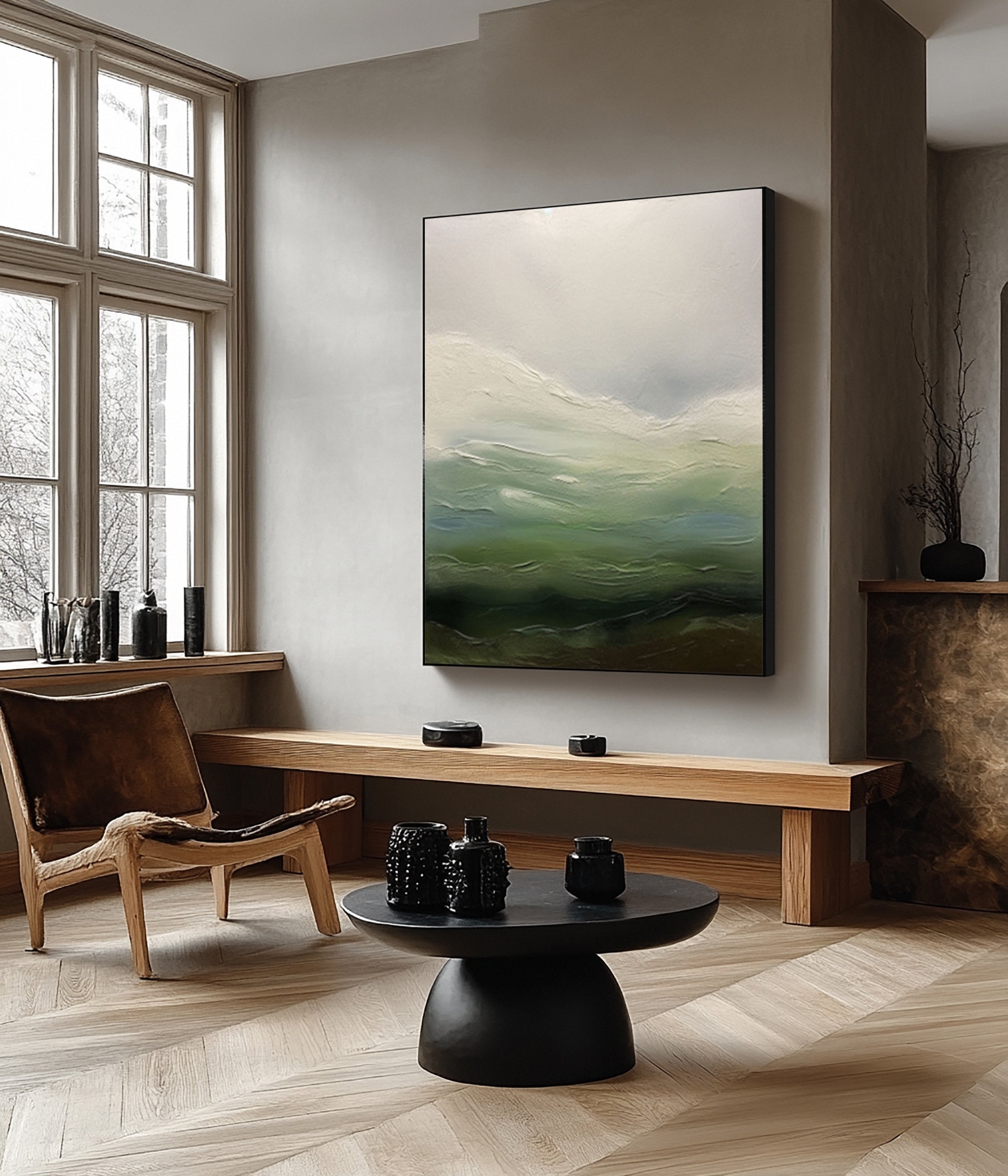 Abstract Landscape Canvas with Blended Green and Blue Tones #MM616