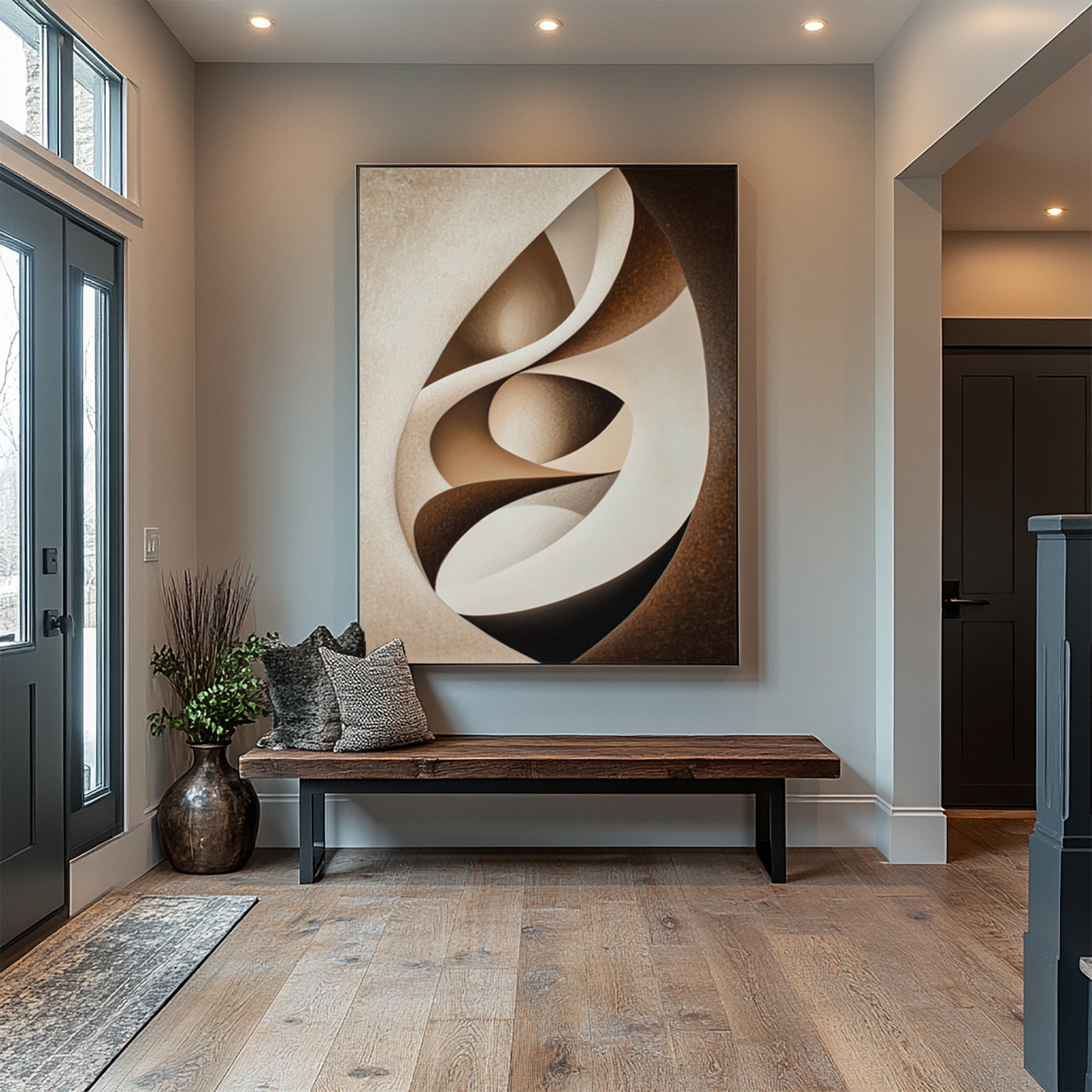 Neutral Core: Modern Art with Intertwined Ribbons in an Oval #MM579