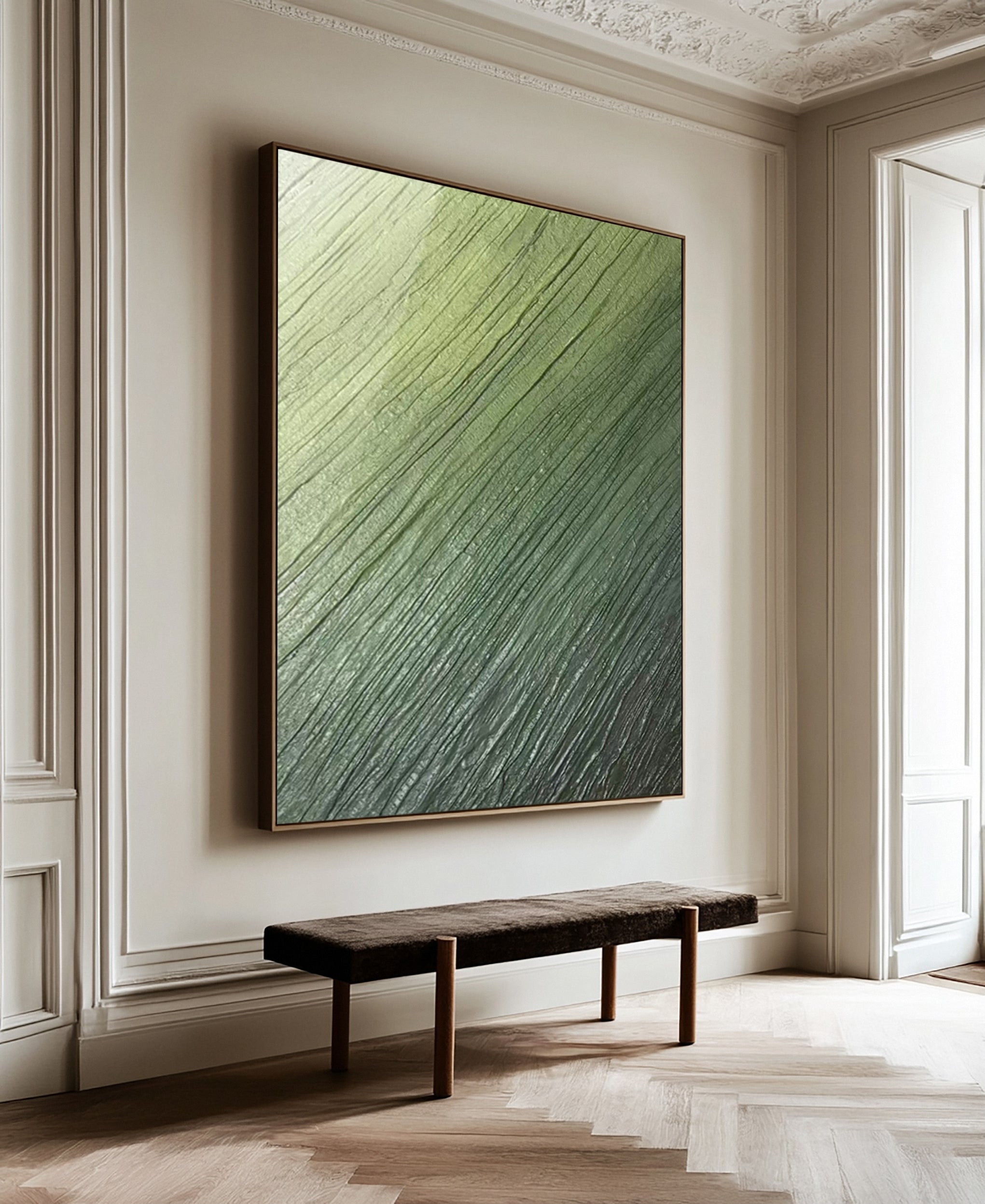 Ethereal Green Flow: Modern Abstract with Diagonal Detail #MM622