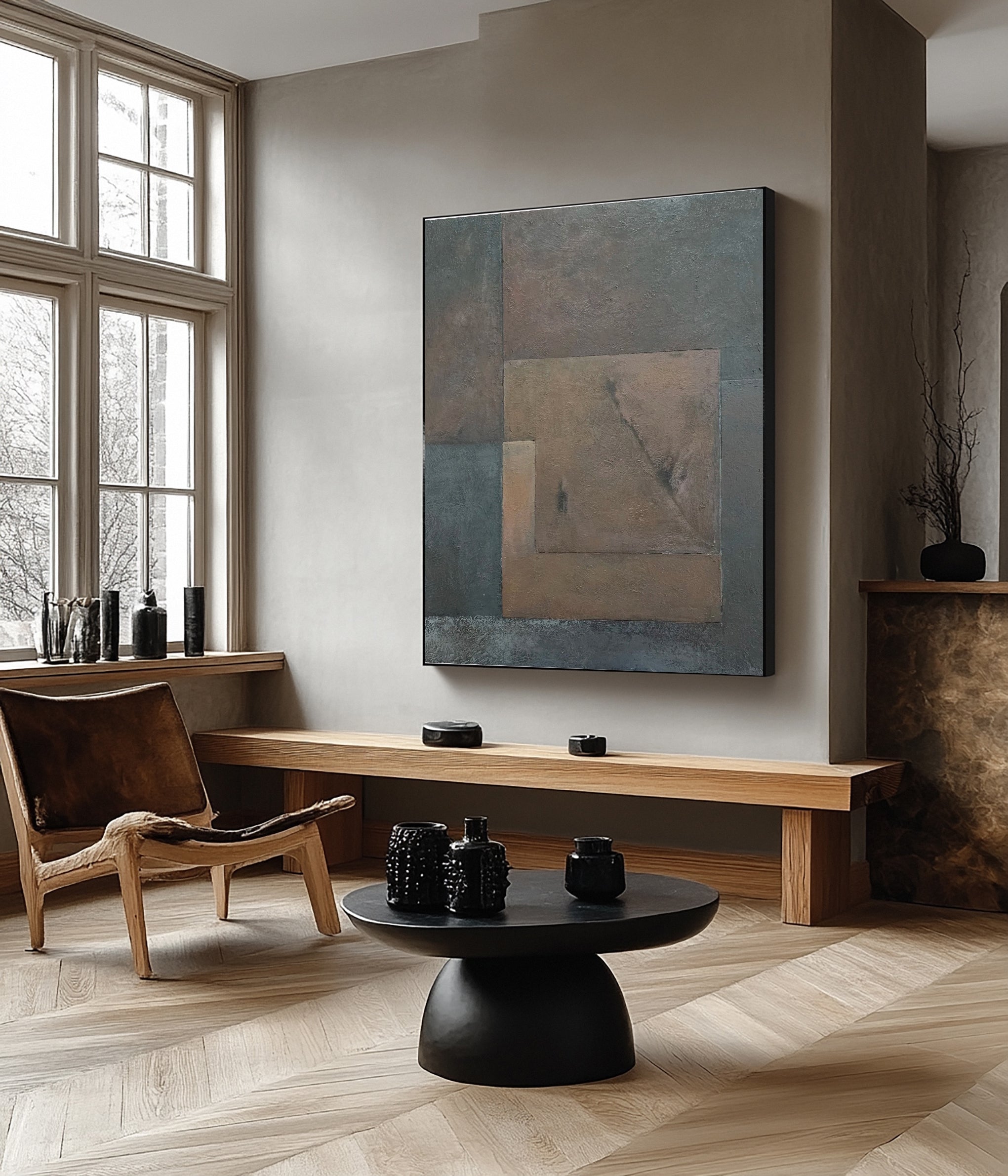 Patinaed Geometry: Wabi Sabi Art with Textured Imperfect Forms #MM595