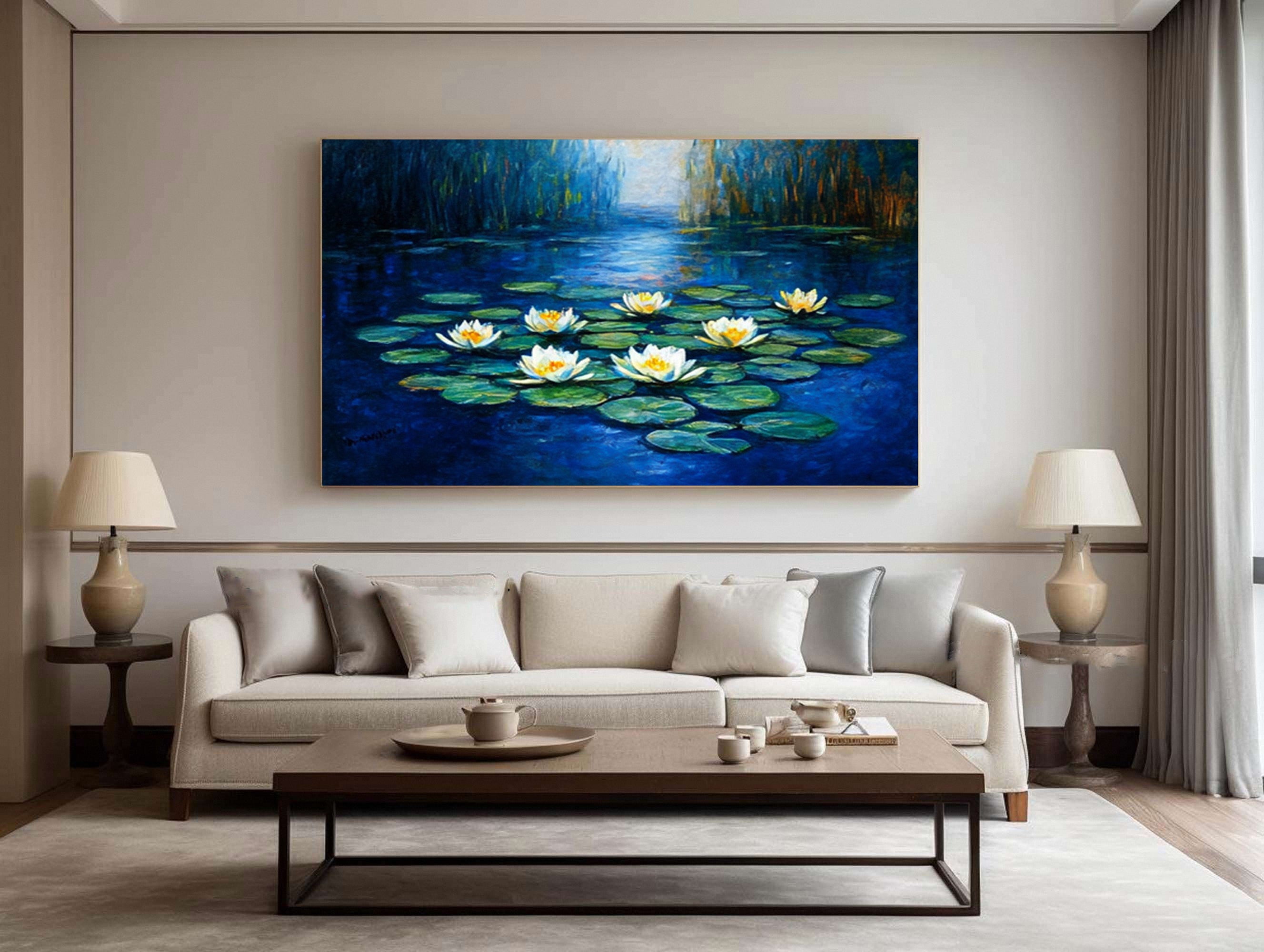 Tranquil Water Lily Pond: Serene Art with White Blooms #MM643
