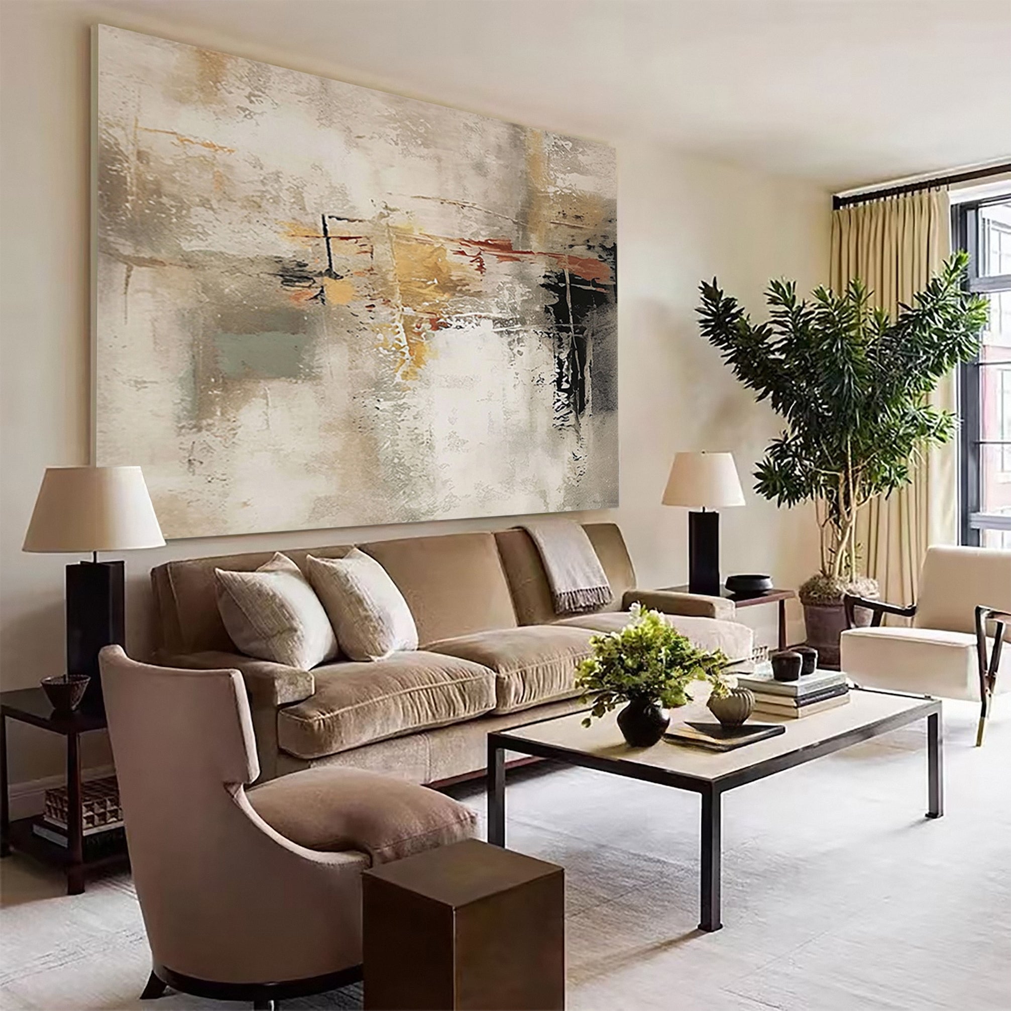 Large Textured Abstract Painting with Subtle Color Flow #MM582