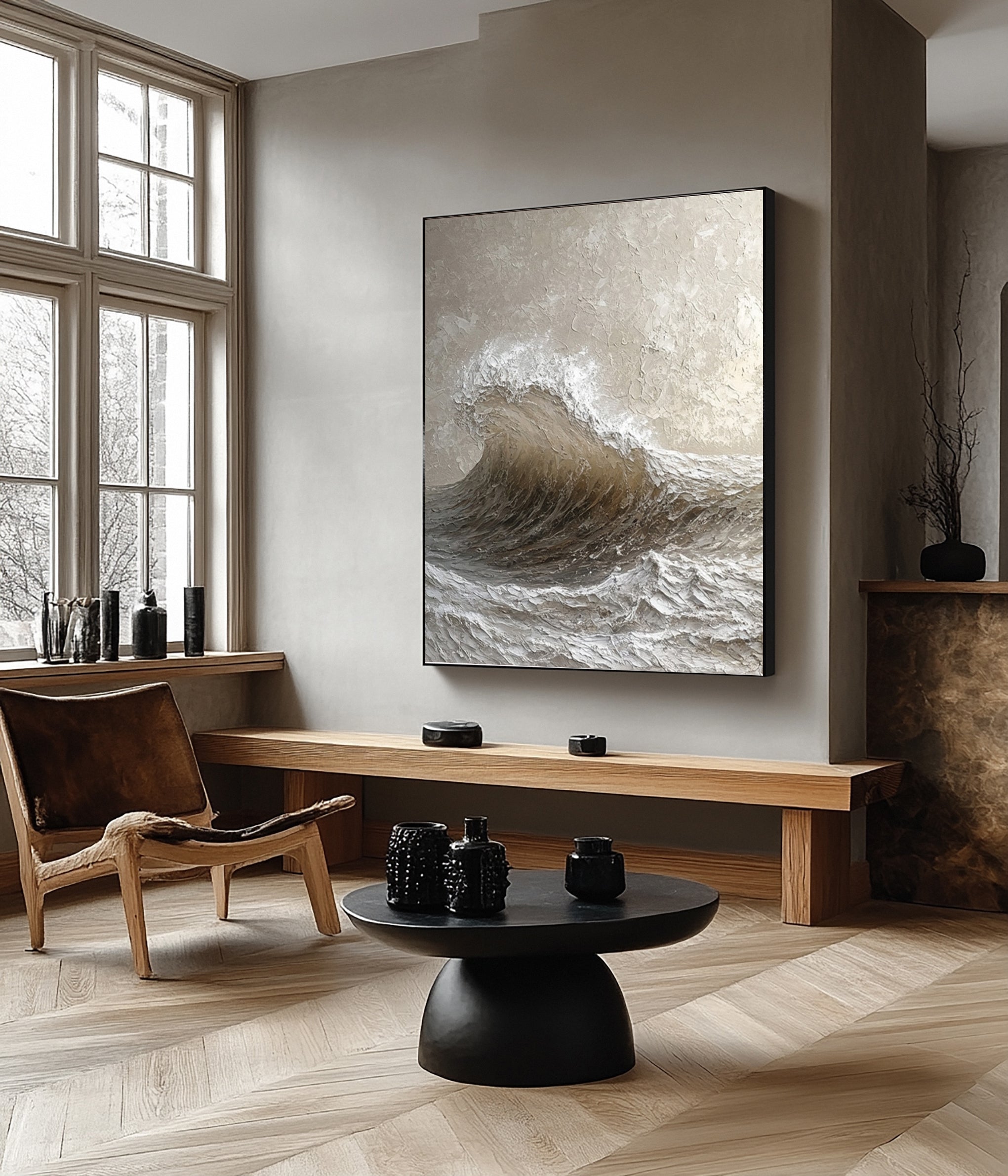 Monochromatic Fury: Dynamic Wave with Tactile Surface #MM608