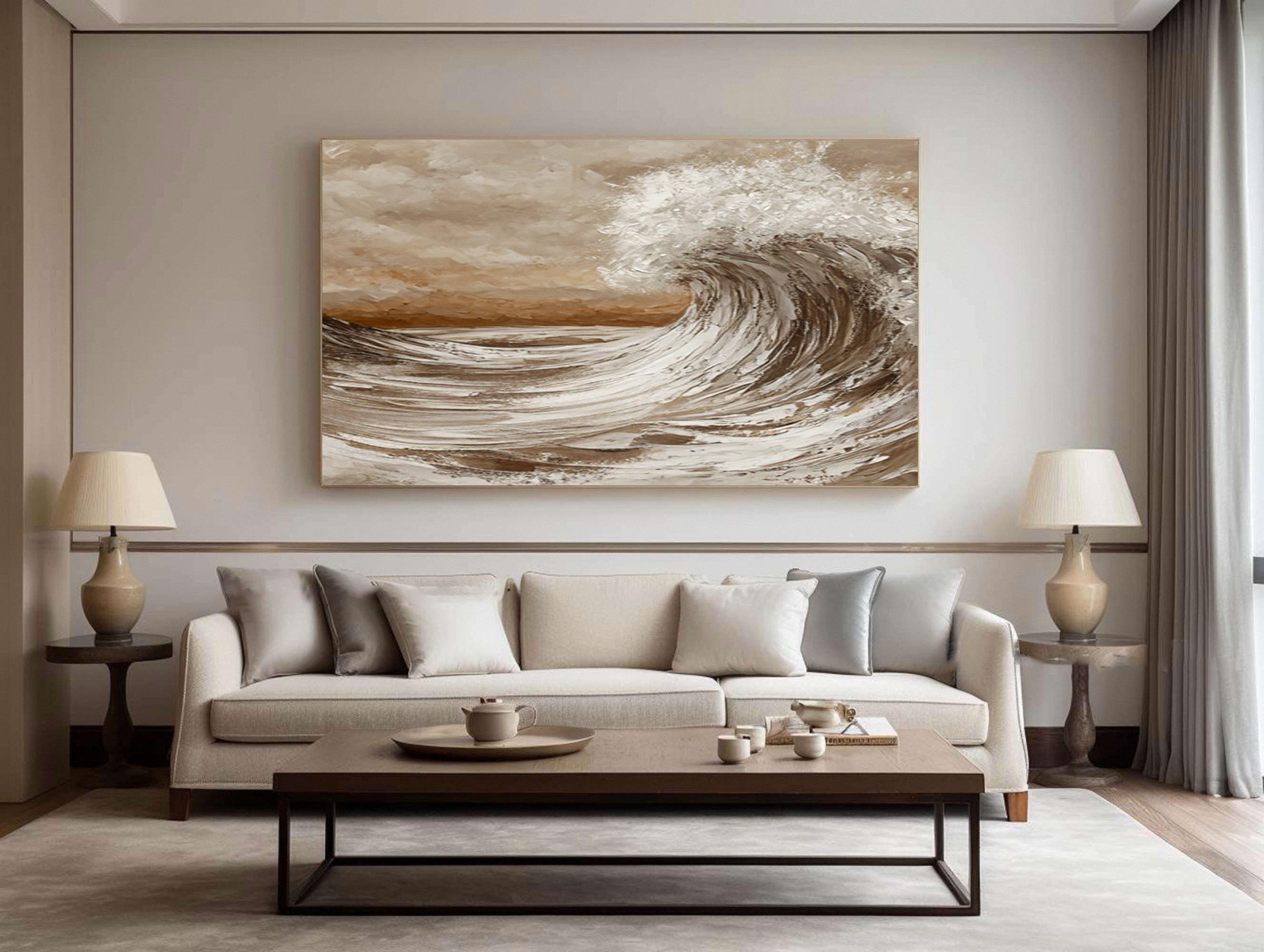 Sculpted Seascape in Earth Tones: Abstract Ocean Wave Relief #MM615