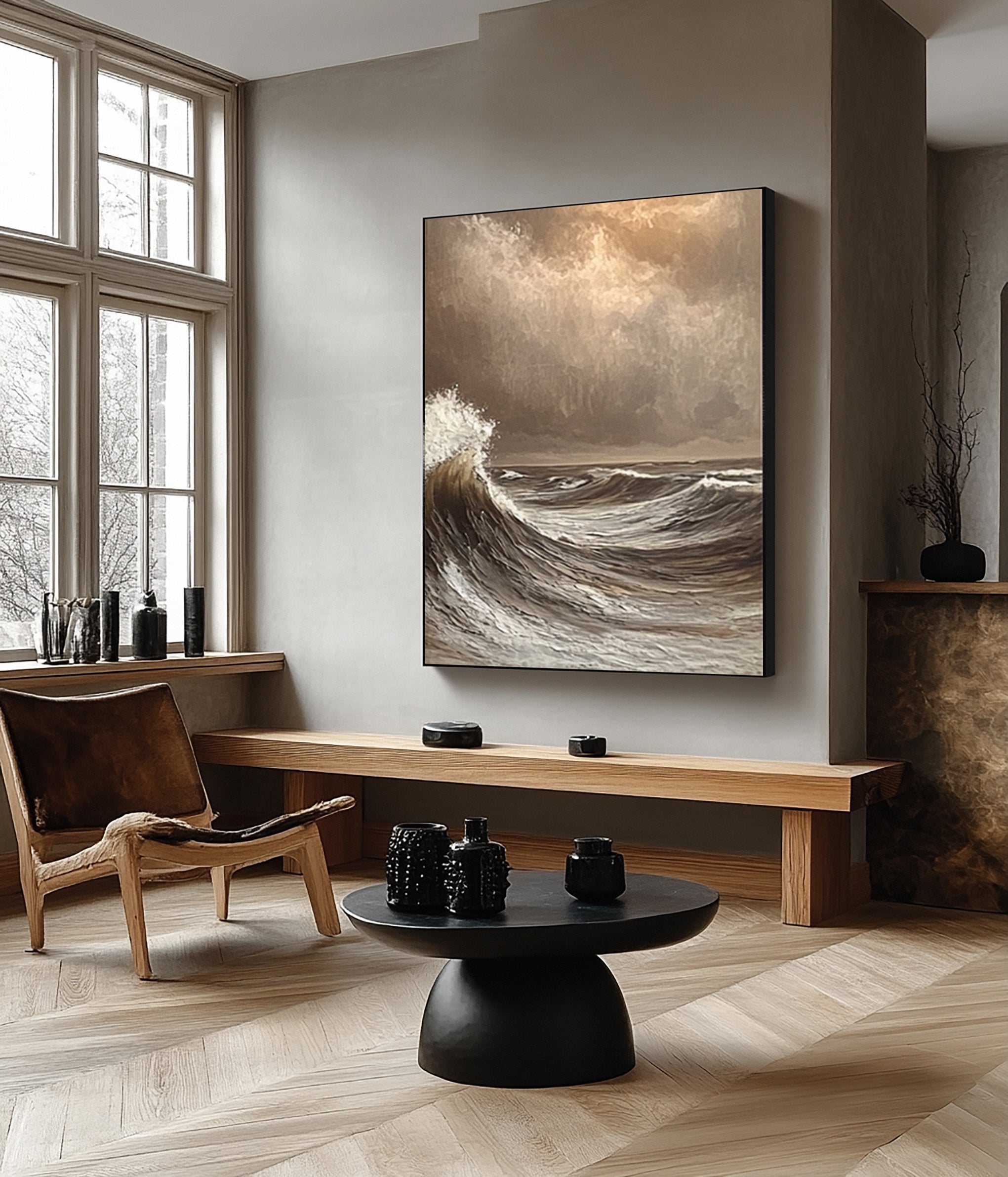 Tempestuous Coastal Break: Dramatic Ocean Wave Canvas #MM620