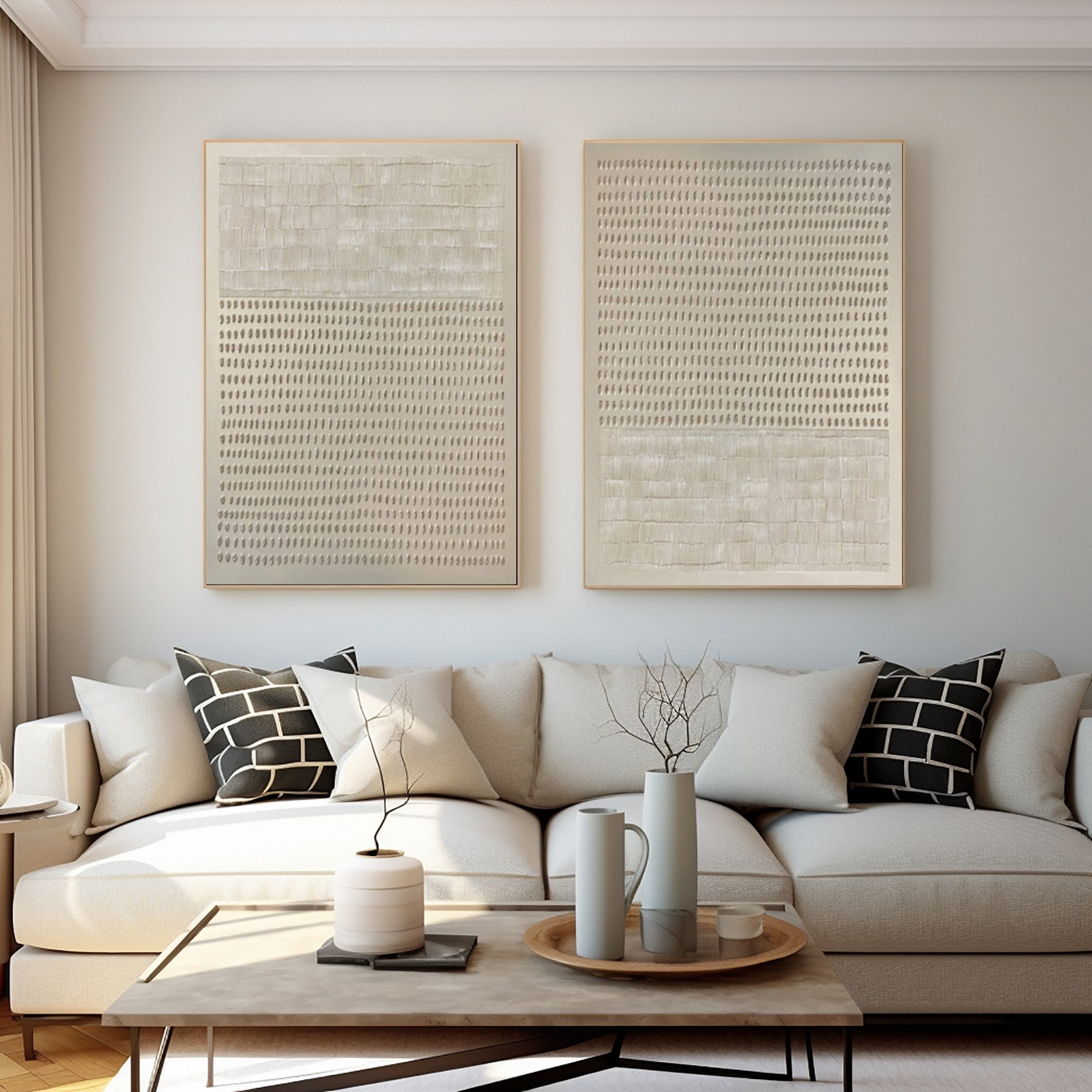 Modern Minimalist Set of Two with Delicate Neutral Impressions #MM573