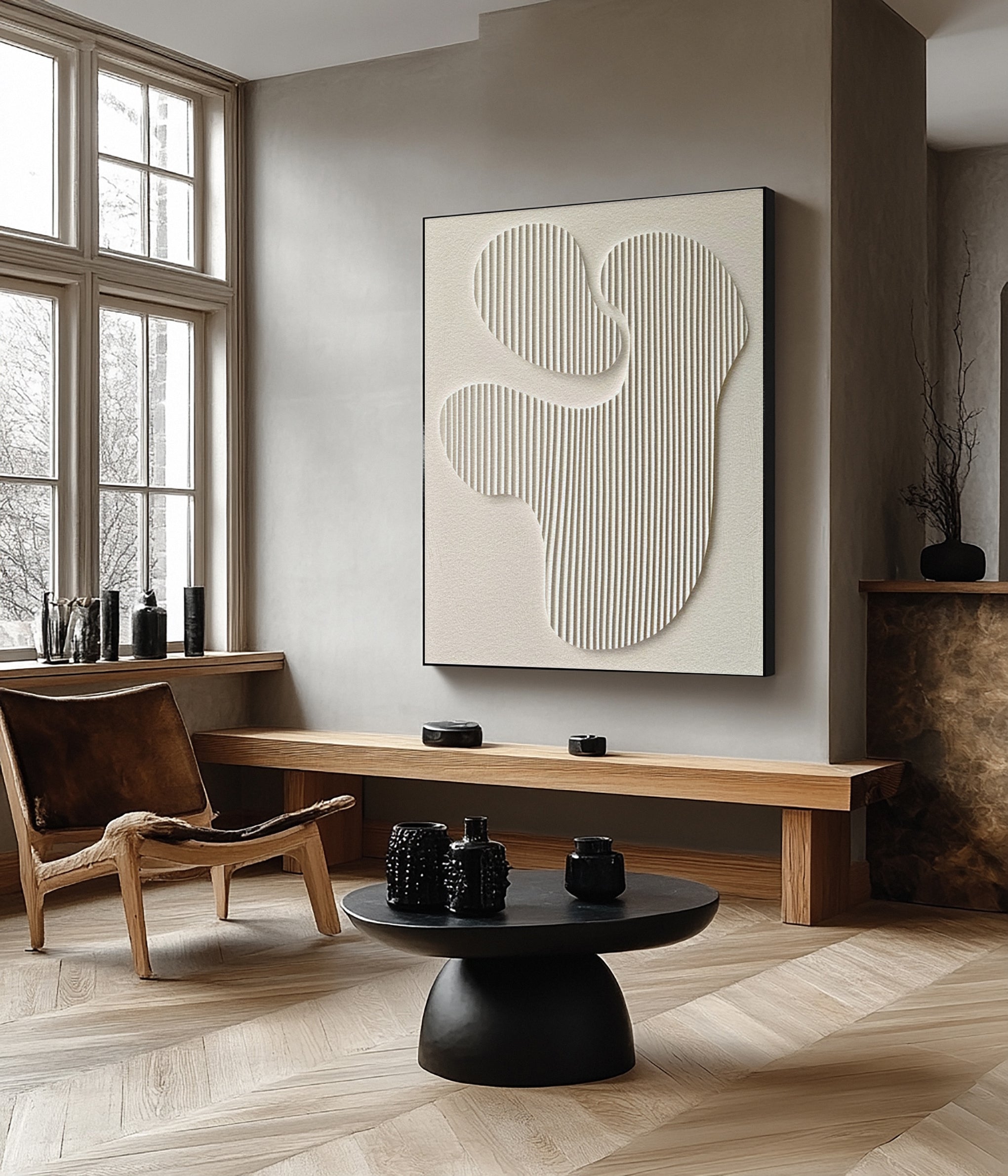 Ethereal Flow: Neutral Canvas with Sculpted Organic Shapes #MM609