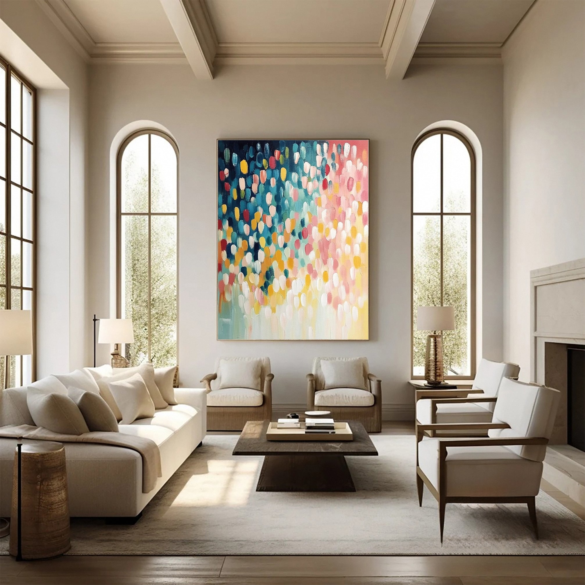 لوحة فنية قماشية حديثة ملونة بتصميم تجريدي نابض بالحياة #MM157