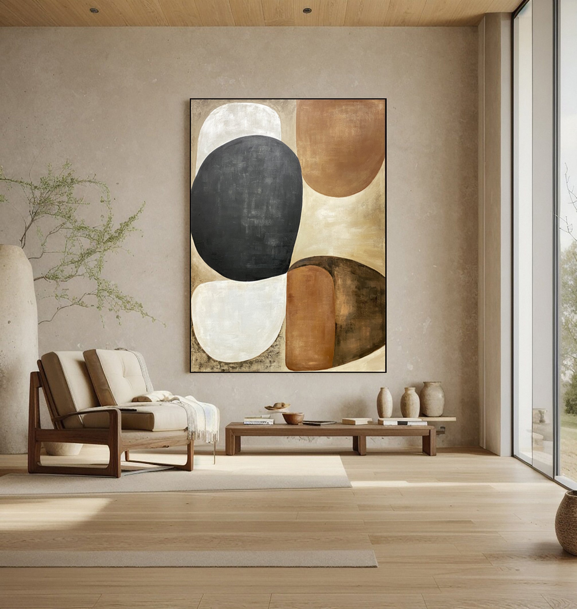 Earthy Organic Interplay: Mid-Century Inspired Abstract #MM648