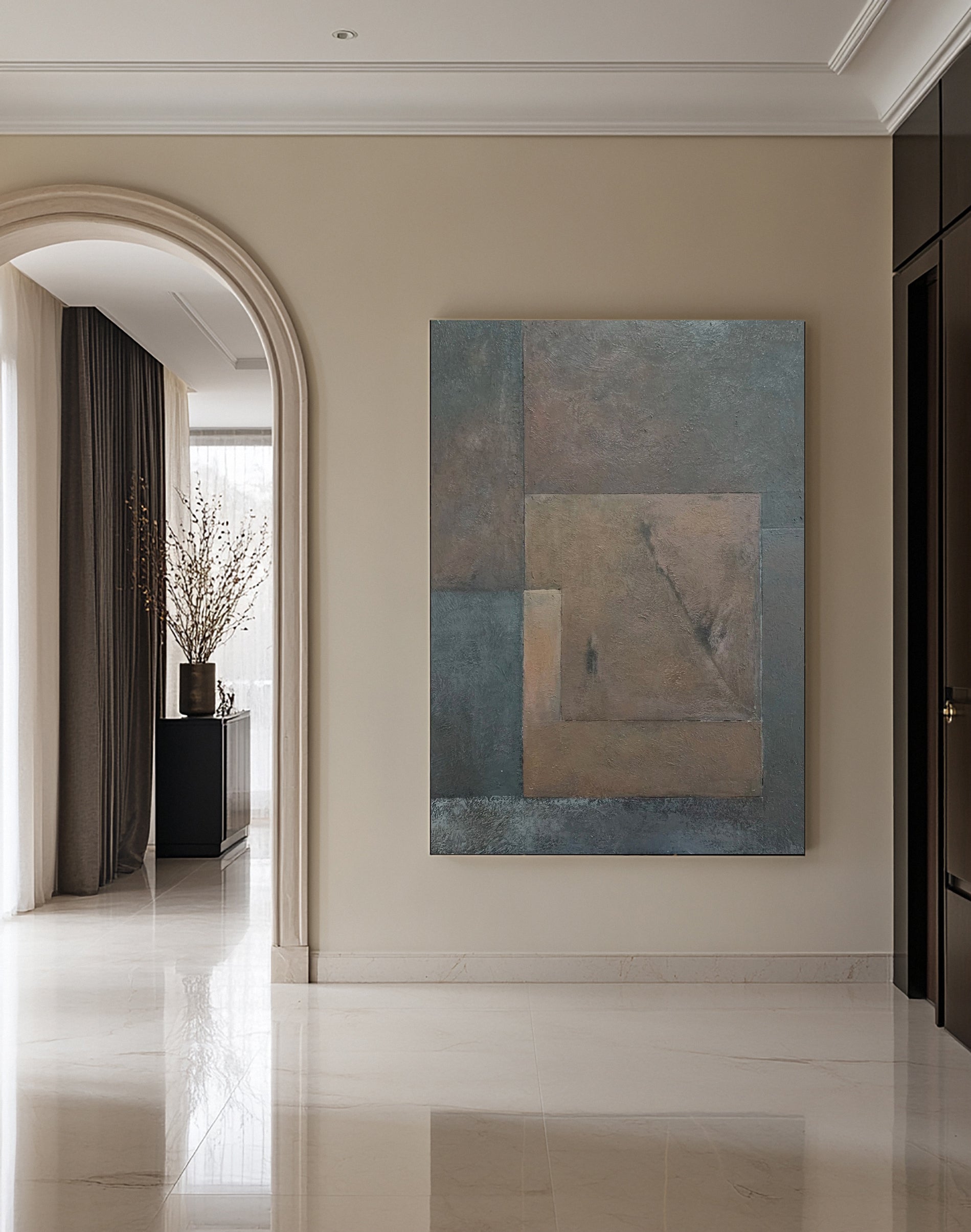 Patinaed Geometry: Wabi Sabi Art with Textured Imperfect Forms #MM595