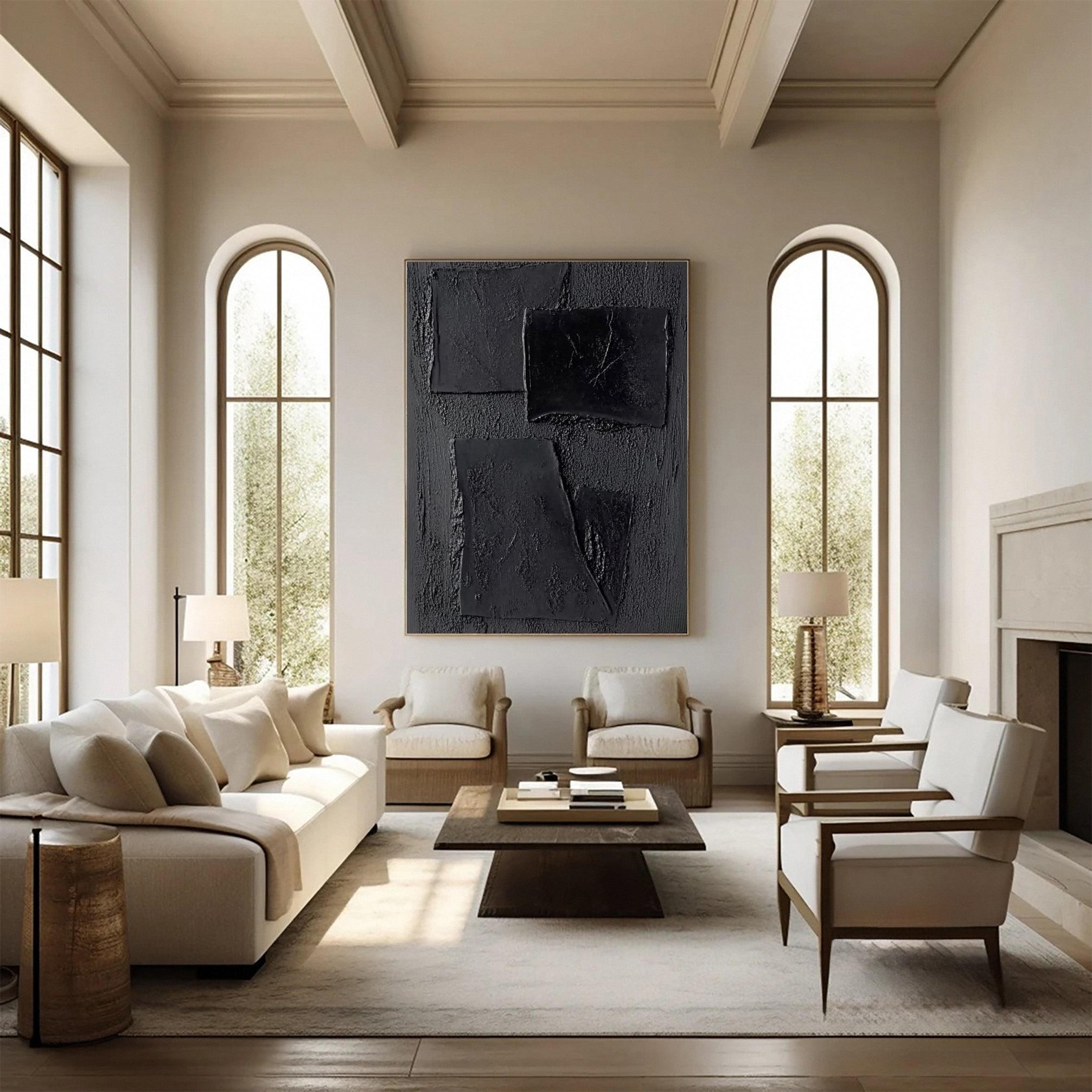 فن تجريدي أسود محكم، تصميم جريء وحديث #MM118