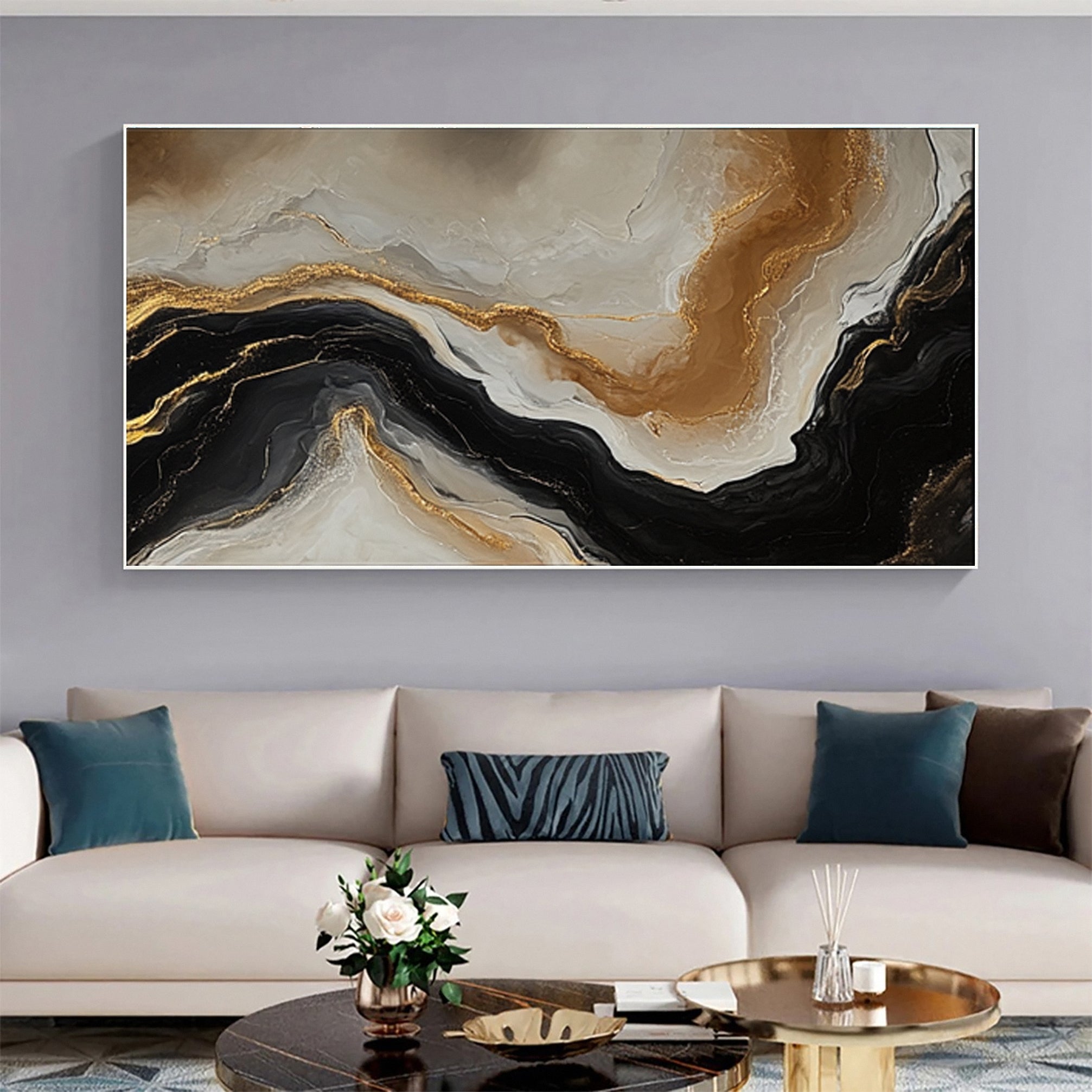 Luxury Abstract Canvas Art in Gold and Black