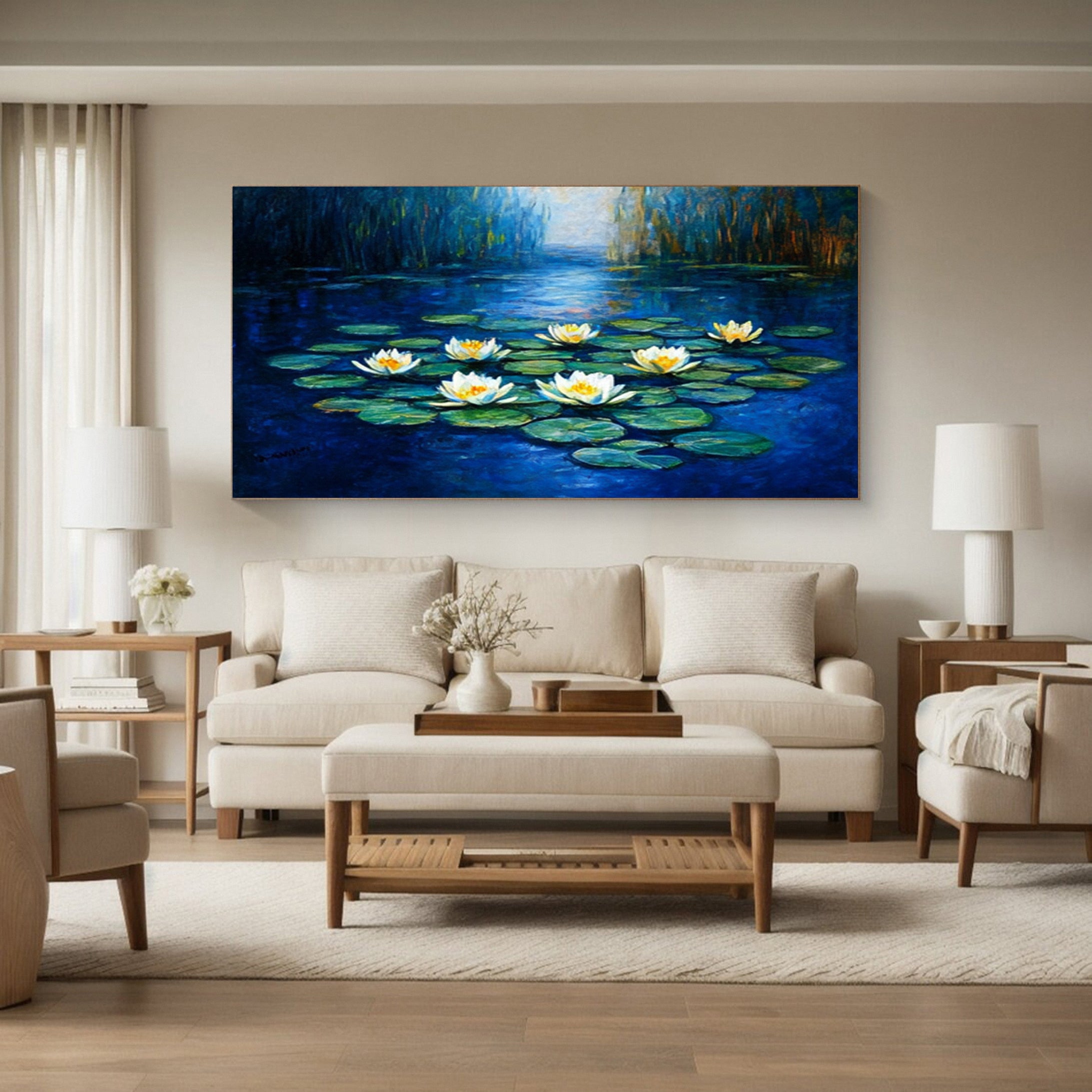 Tranquil Water Lily Pond: Serene Art with White Blooms #MM643