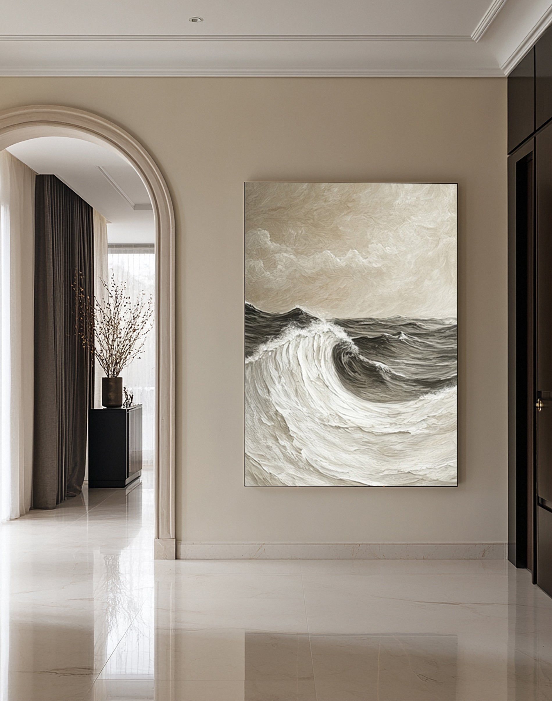 Sculpted Seascape in Neutral Hues: Abstract Ocean Wave Relief #MM621