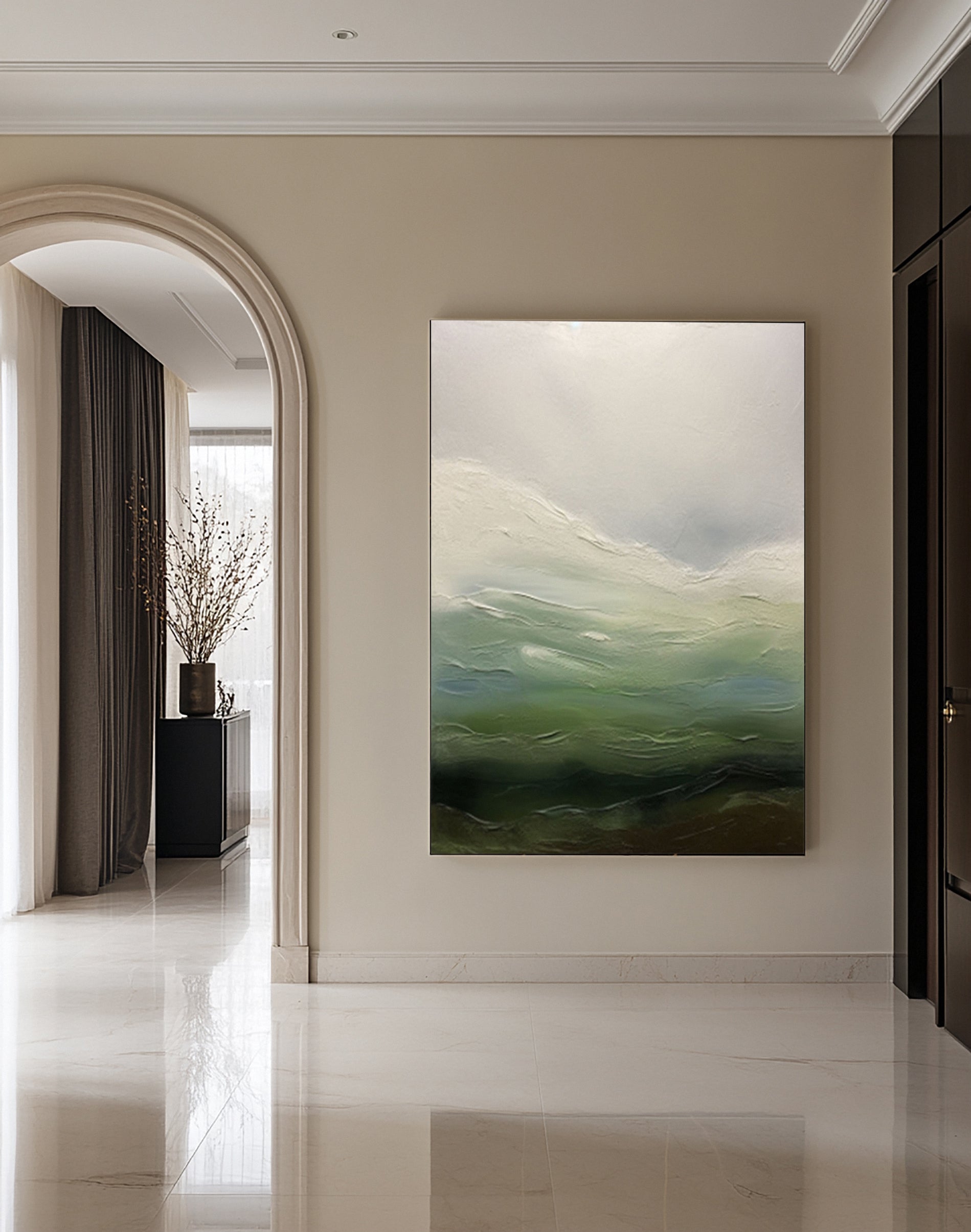 Abstract Landscape Canvas with Blended Green and Blue Tones #MM616