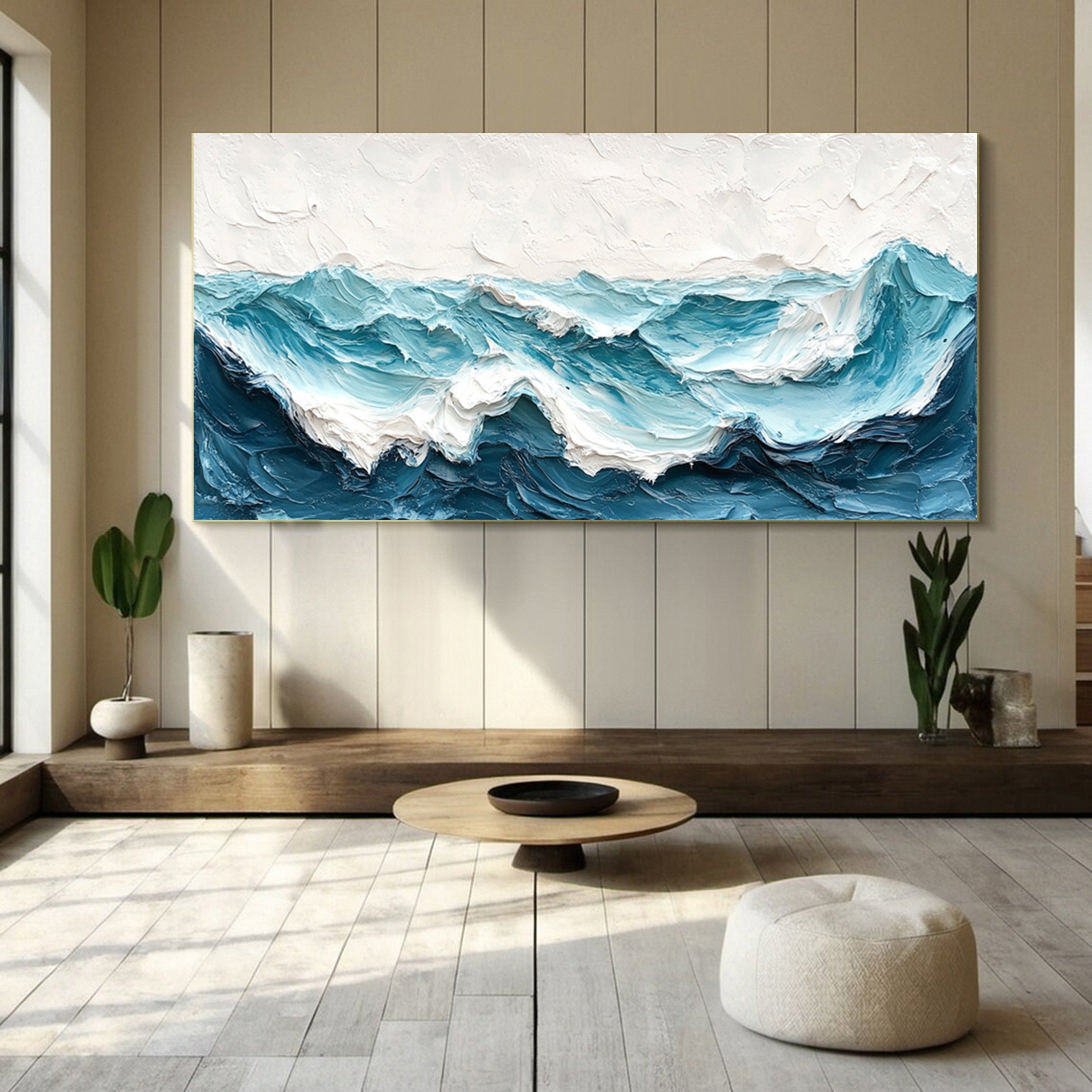 Modern Ocean Wall Art Large Textured Wave Canvas for House #OP027