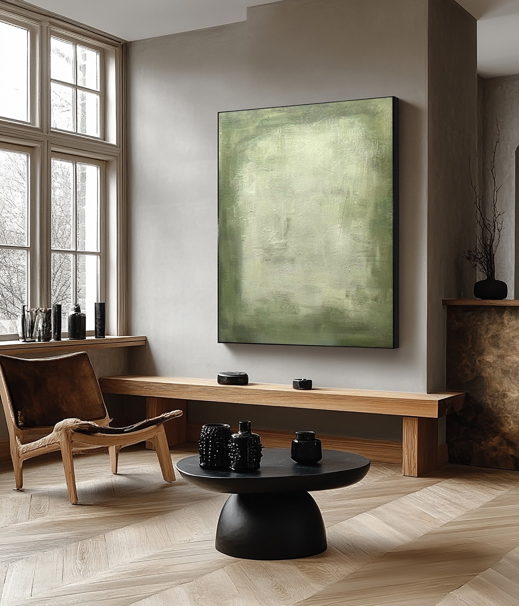 Subtle Green Patina: Modern Canvas with a Textured Surface #MM626