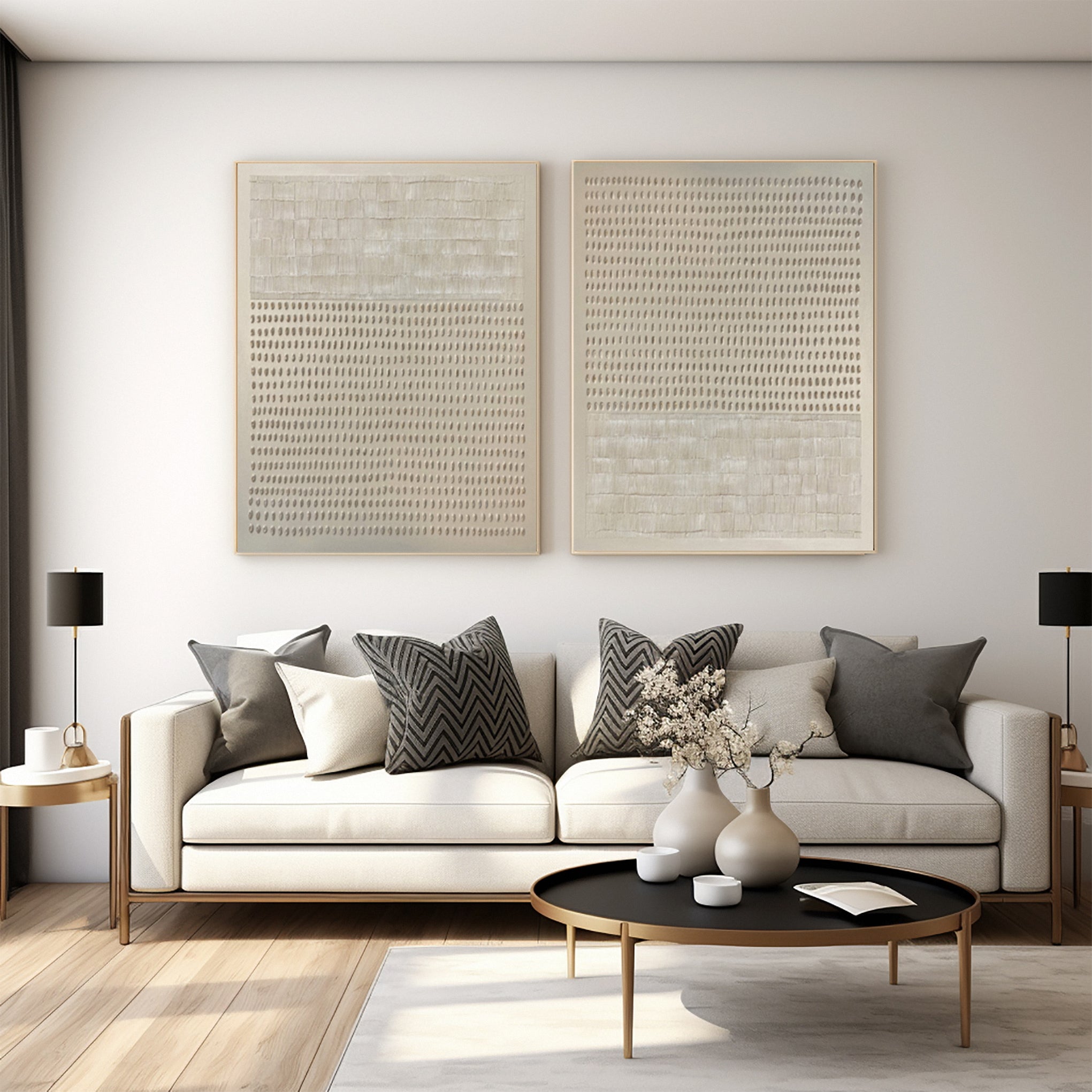 Modern Minimalist Set of Two with Delicate Neutral Impressions #MM573